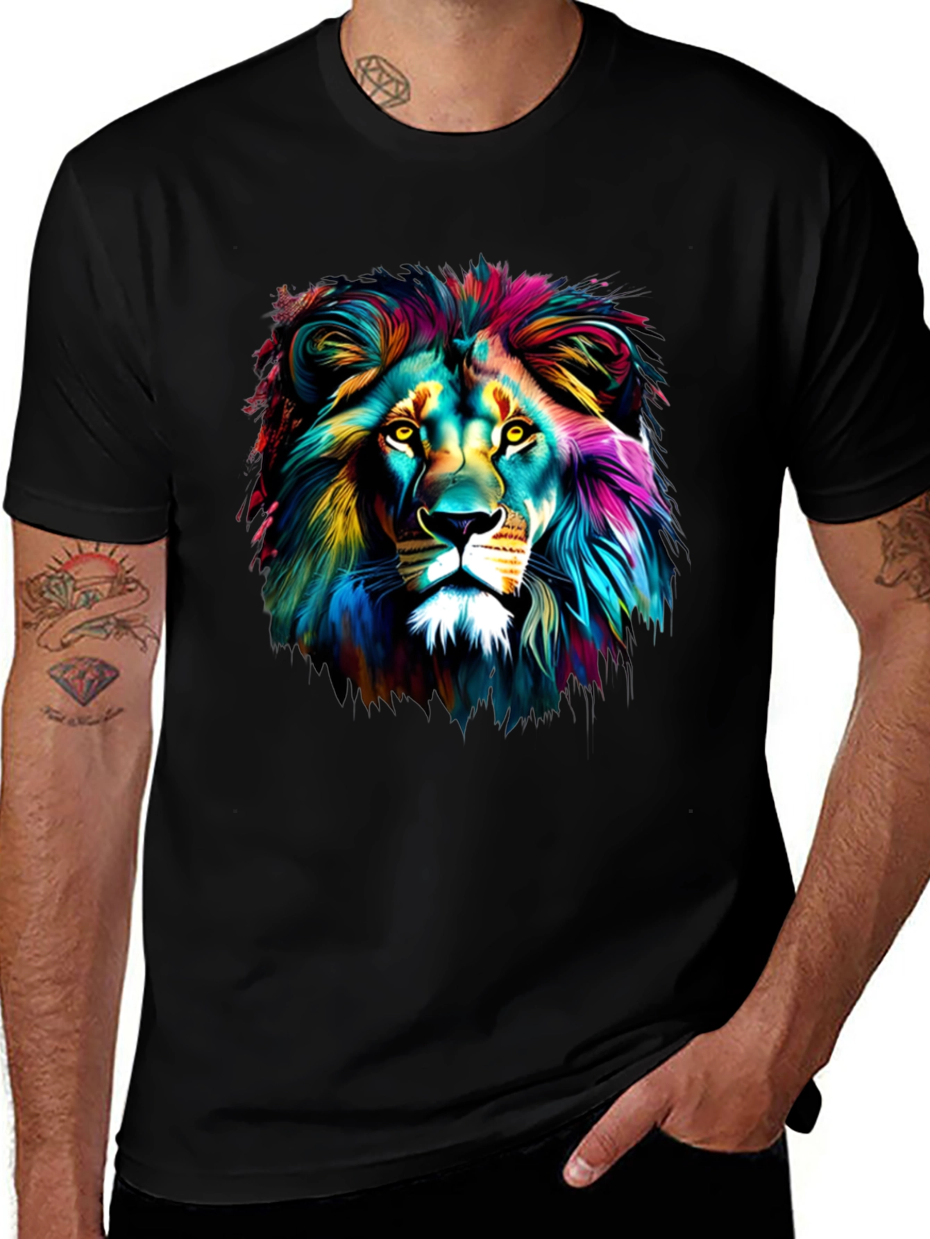 Variant 28 of Vibrant Lion Graphic Tee - Unisex Black T-Shirt