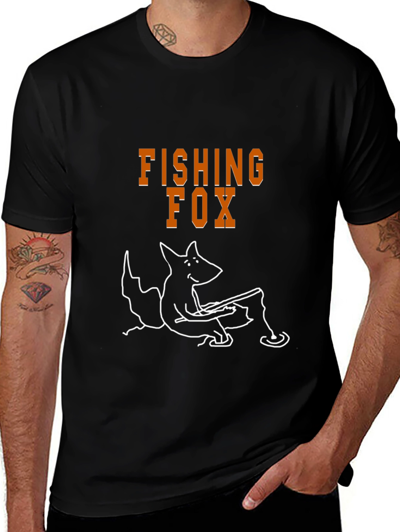 Variant 4 of Fishing Fox Graphic Tee - Black Cotton T-Shirt