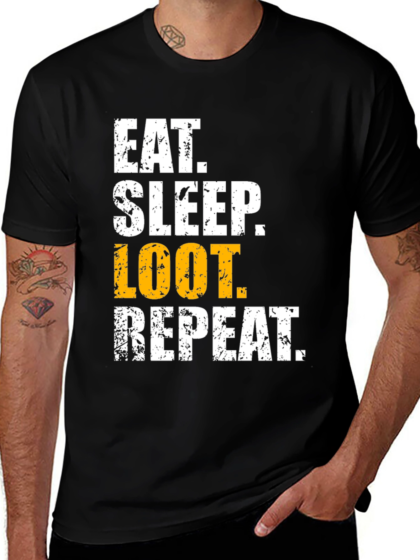 Eat Sleep Loot Repeat Graphic Tee - Gamer Style T-Shirt