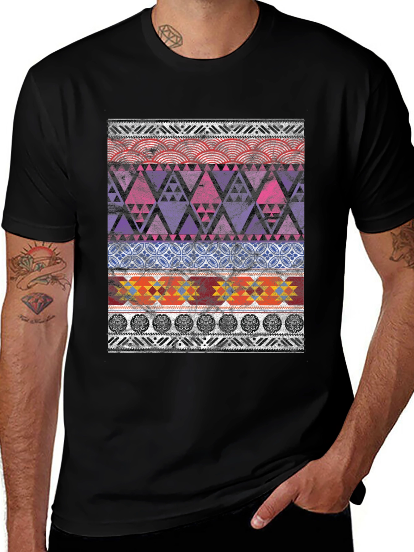 Variant 27 of Aztec Pattern Graphic Tee - Black