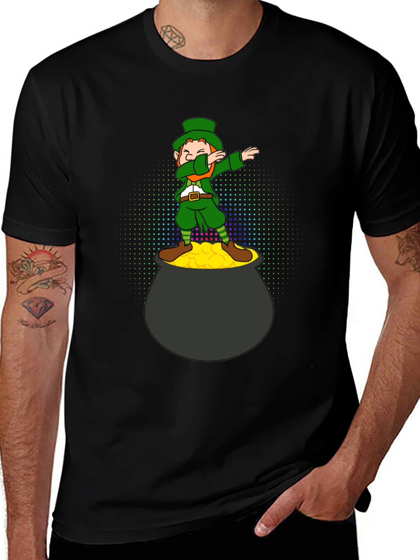 Variant 5 of Lucky Dabbing Leprechaun Black T-Shirt
