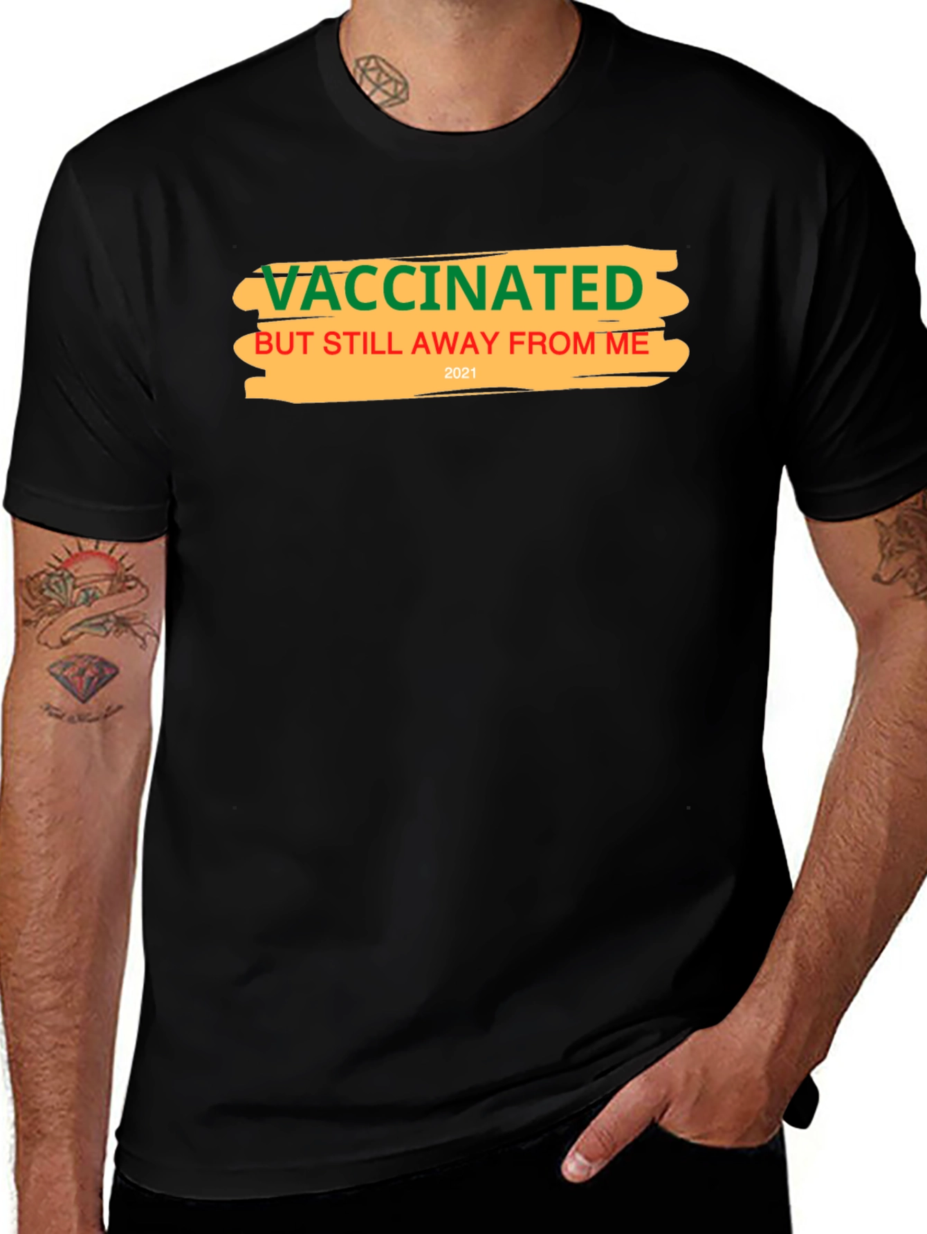 Variant 8 of Vaccinated Slogan T-Shirt - Stay Away Black Tee
