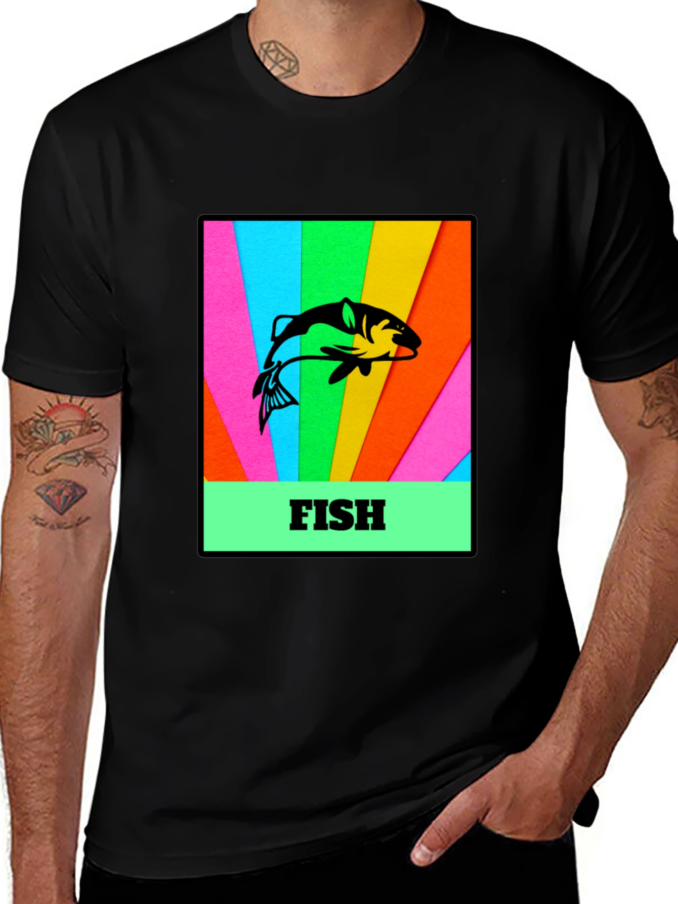Variant 3 of Men's Black T-Shirt with Fish Graphic Print
