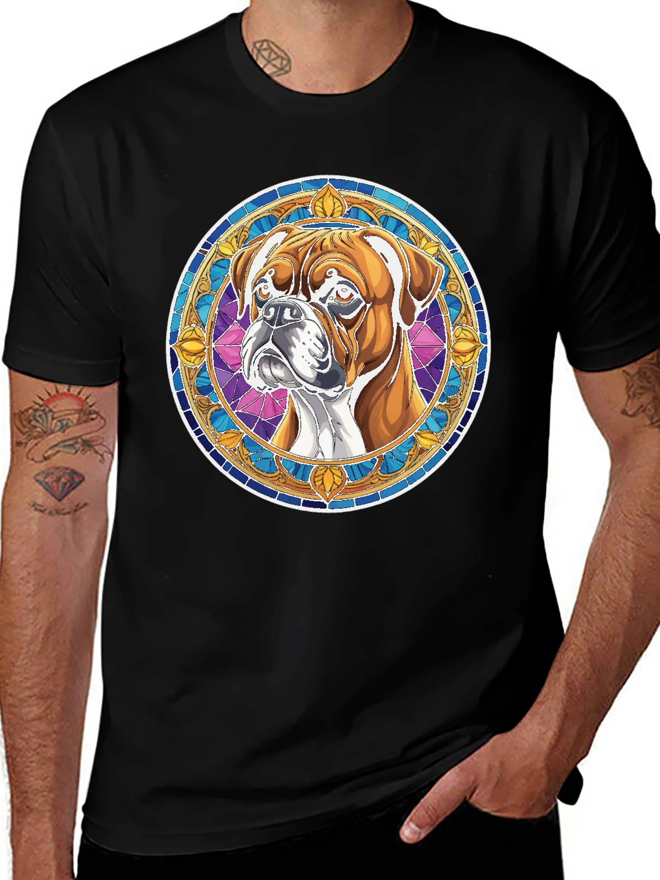 Boxer Dog Stained Glass Style Graphic Tee