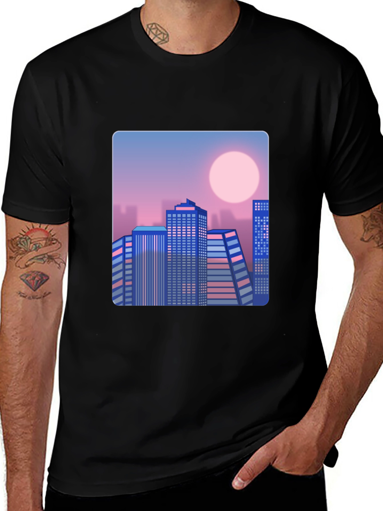 Variant 17 of Retro Cityscape T-Shirt - Black
