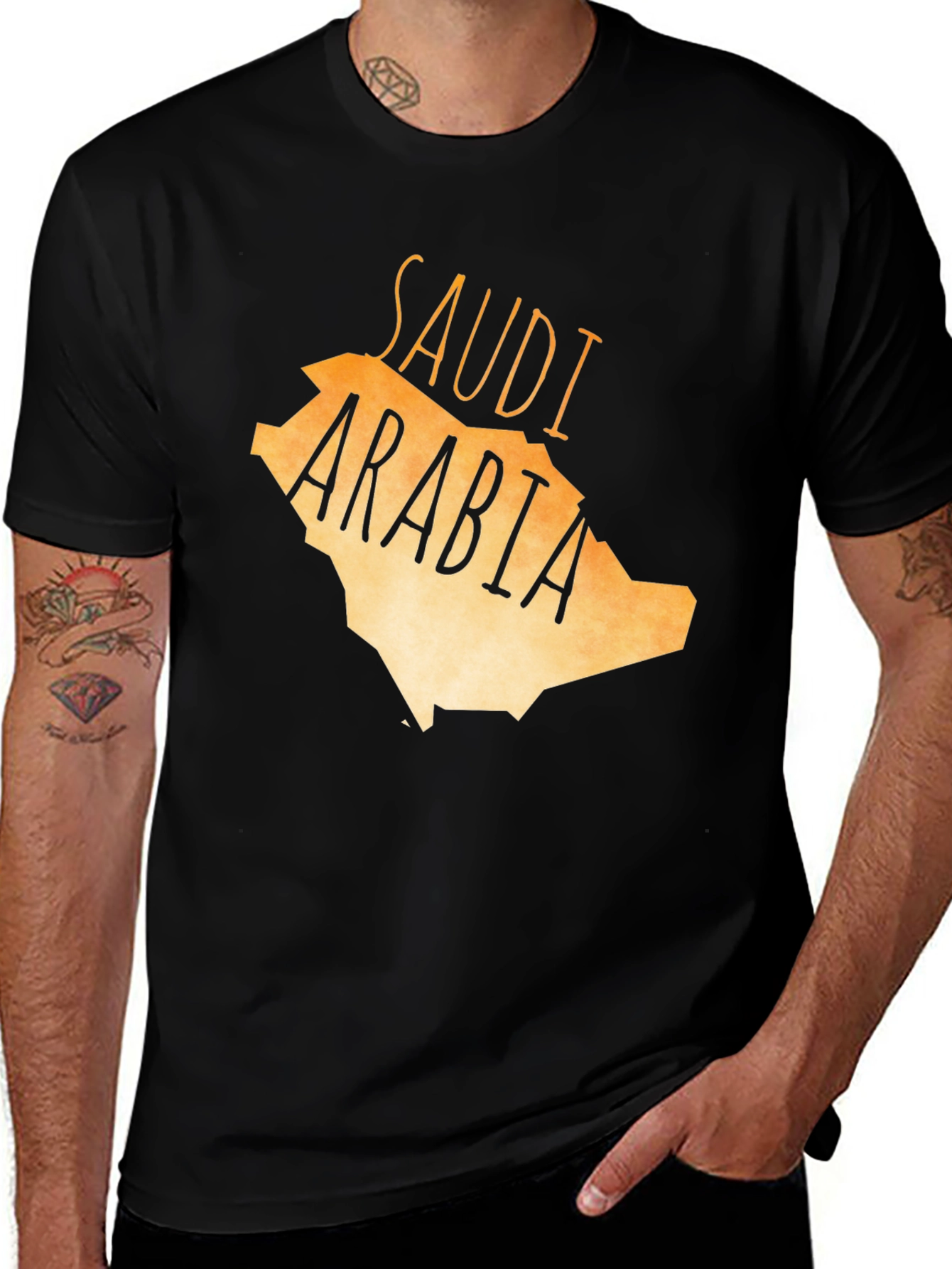 Variant 13 of Saudi Arabia Map Graphic Tee - Black Cotton T-Shirt