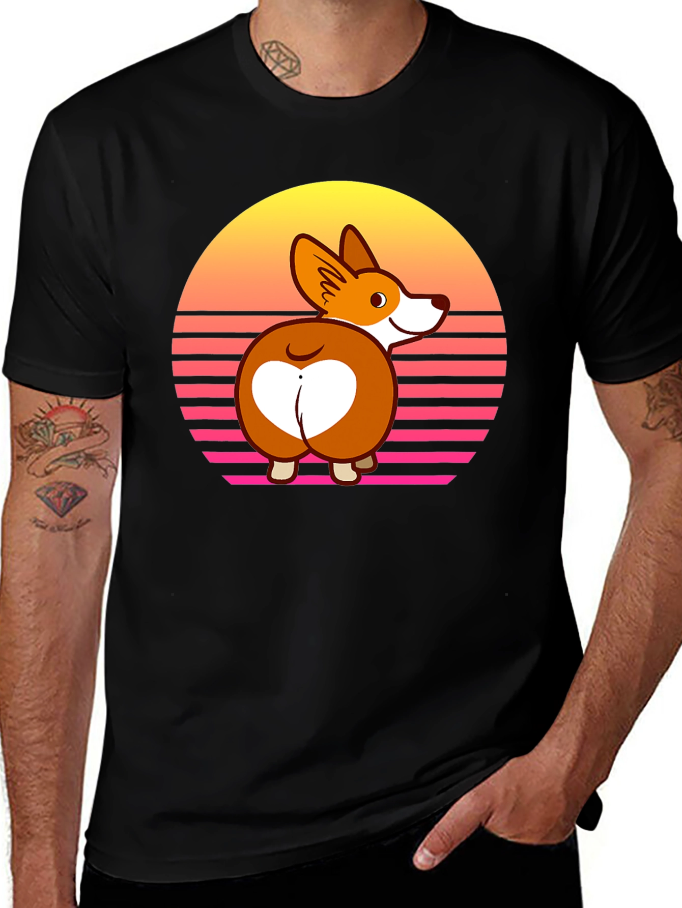 Variant 13 of Retro Corgi Sunset Graphic Tee