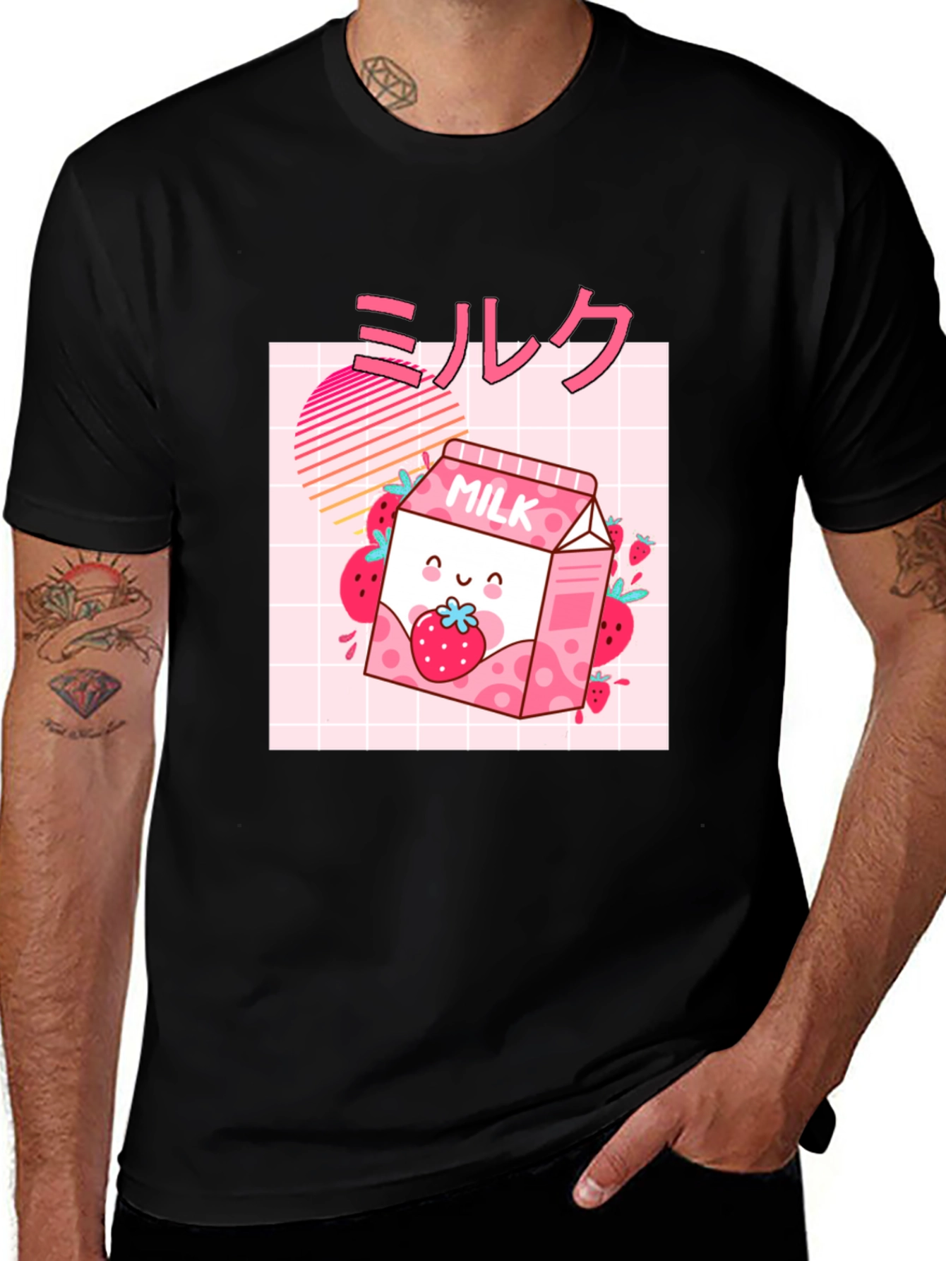 Strawberry Milk Kawaii Graphic Tee - Black