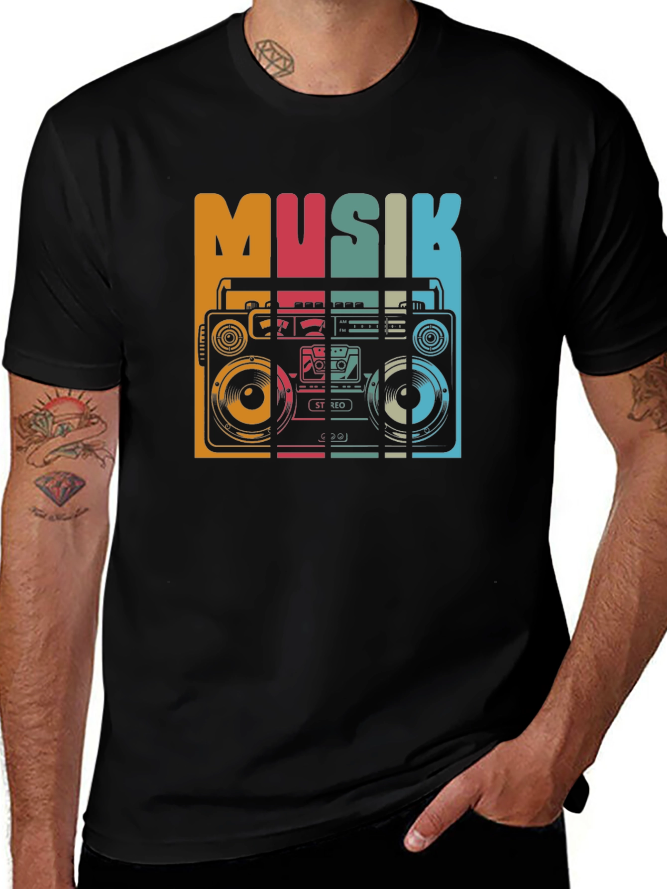 Black Retro Musik Boombox Graphic Tee main image