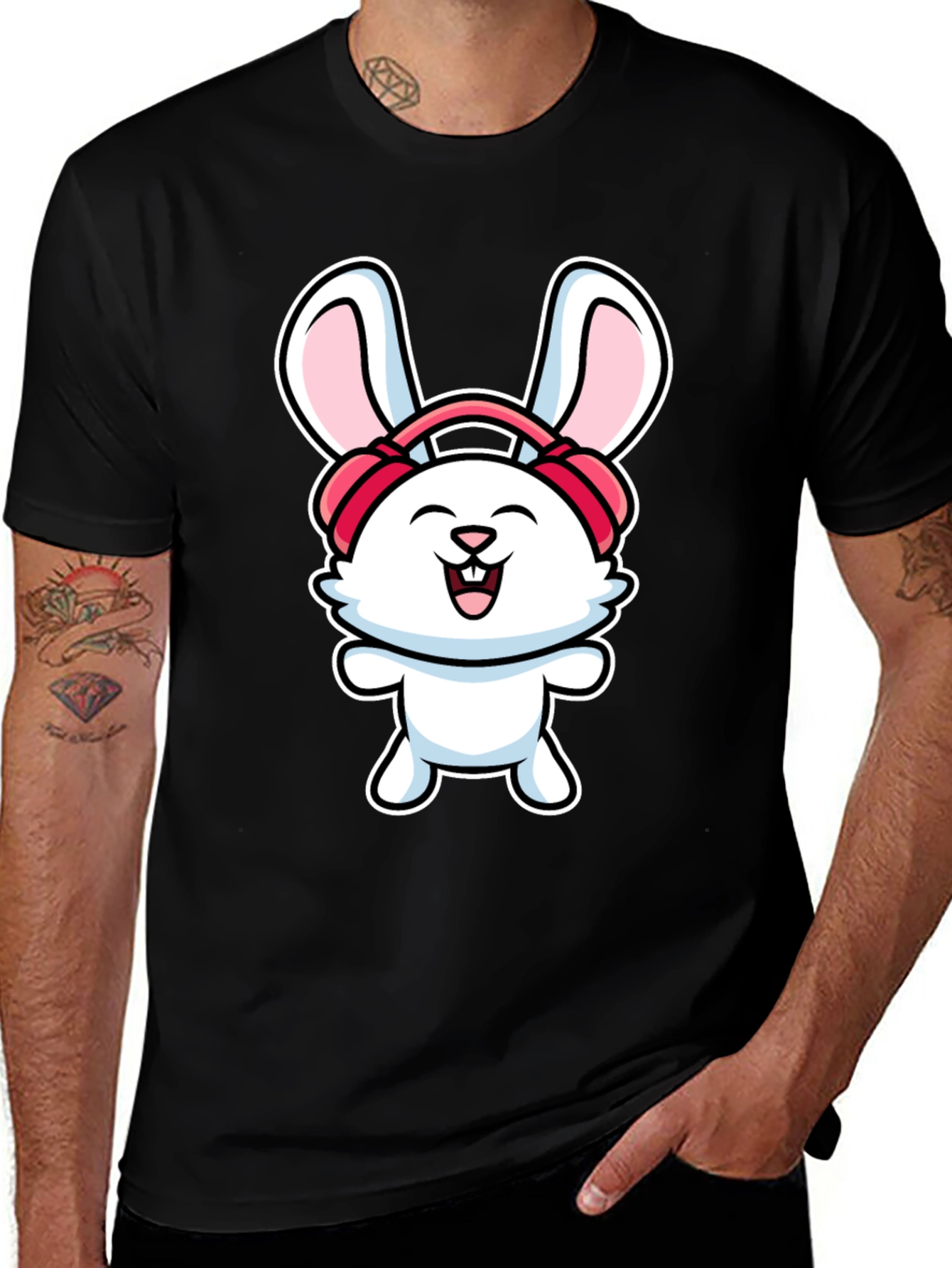Black Bunny Headphones Graphic T-Shirt main image
