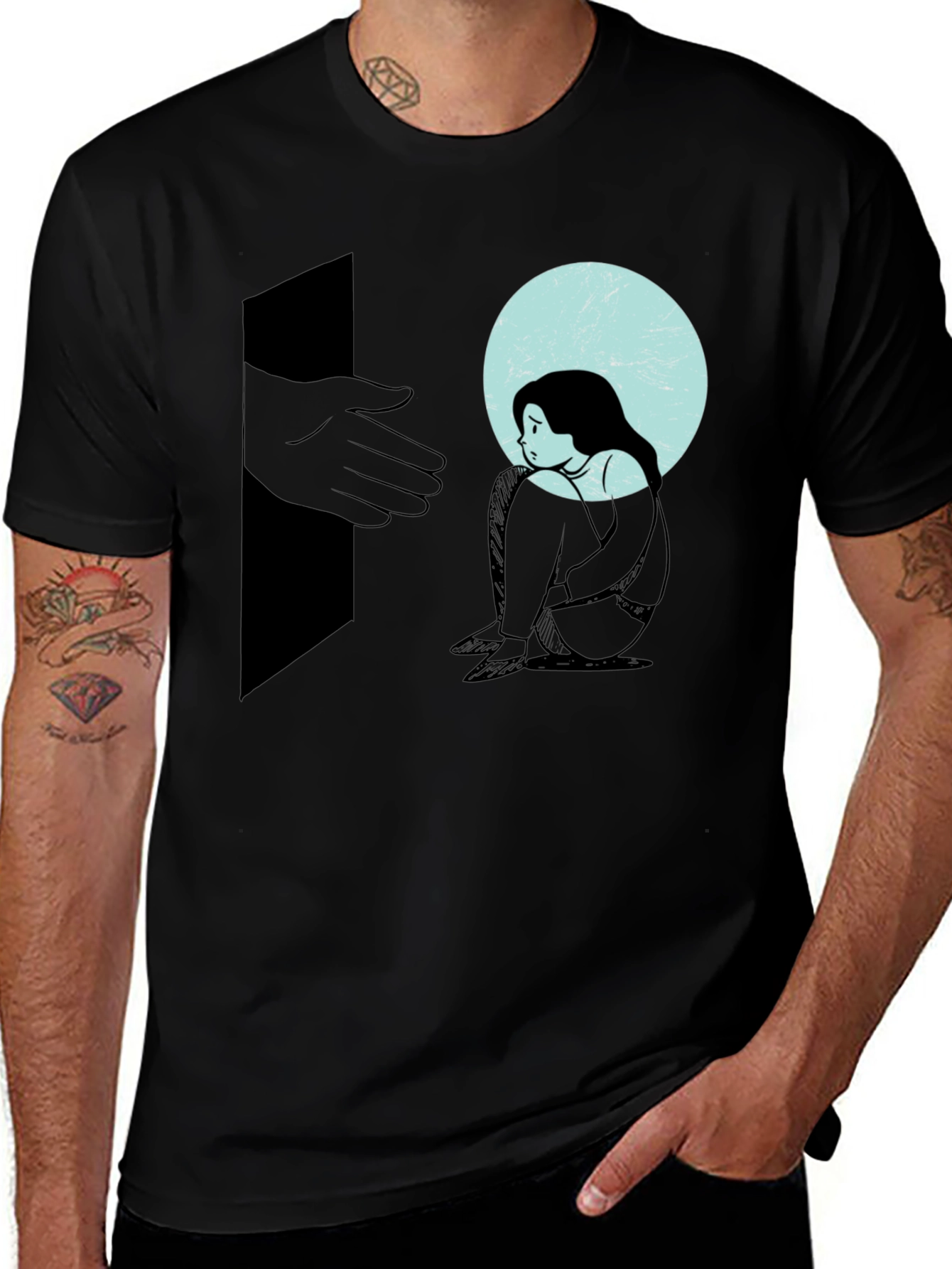 Variant 13 of Melancholy Graphic Print Tee - Unisex Black Cotton T-Shirt