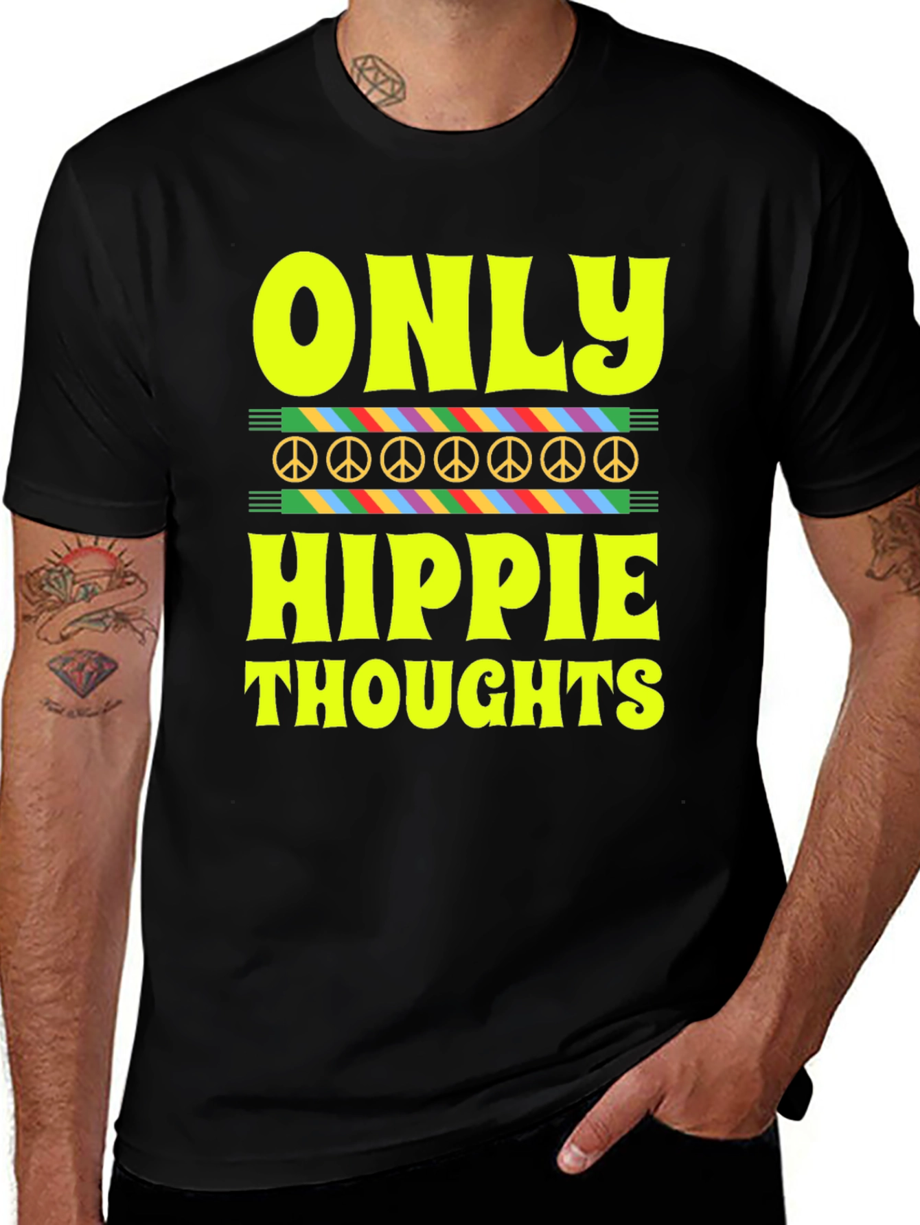 Black Only Hippie Thoughts Graphic T-Shirt main image