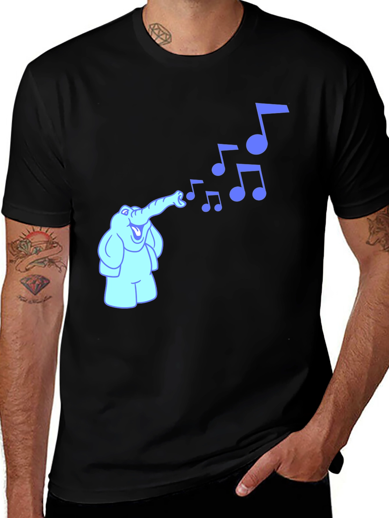 Variant 14 of Musical Elephant Graphic Tee - Black Cotton Shirt