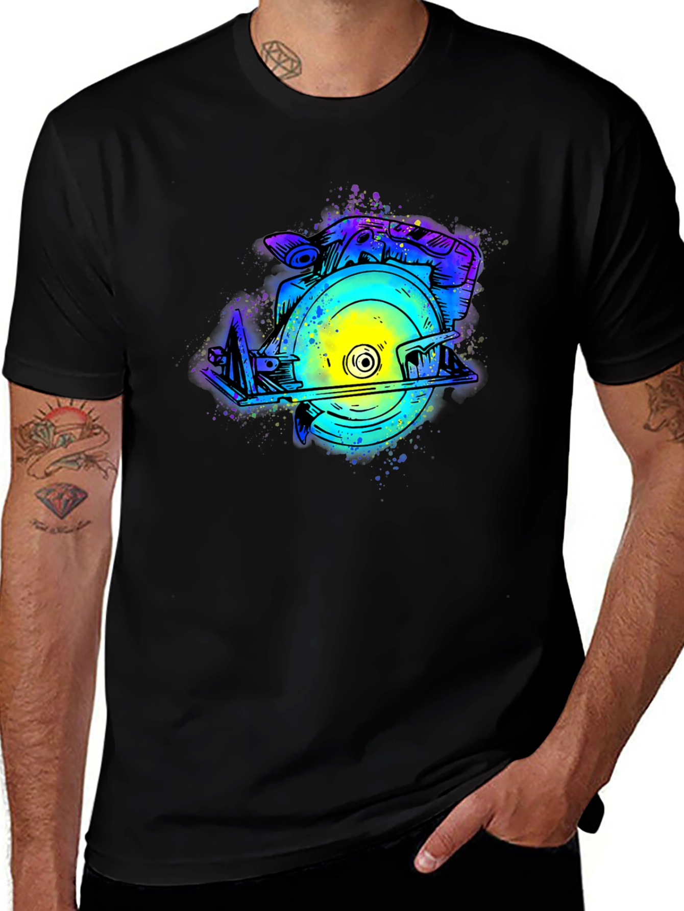 Variant 20 of Colorful Circular Saw Graphic T-Shirt