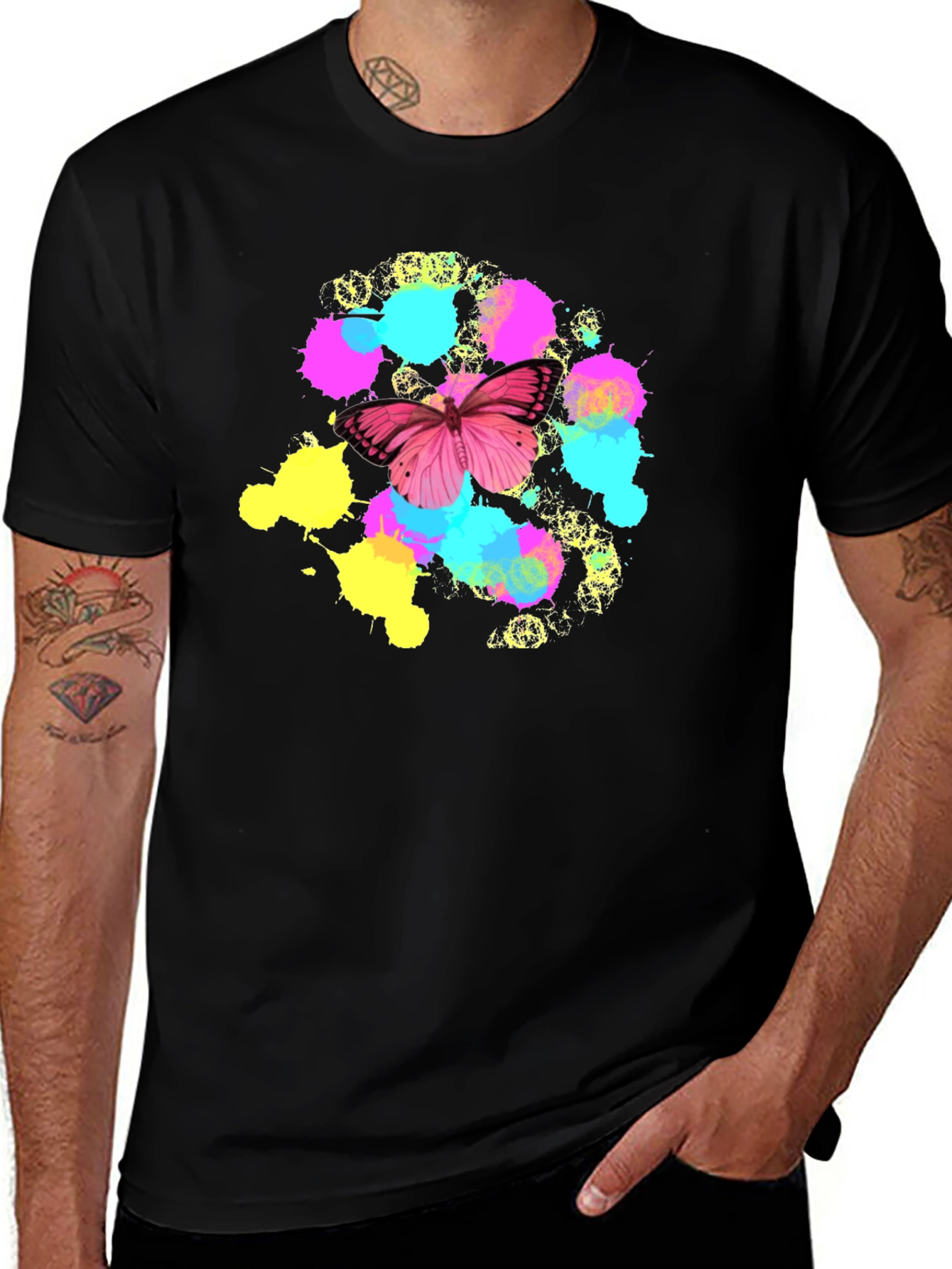 Black Butterfly Splatter T-Shirt - Vibrant Graphic Tee main image
