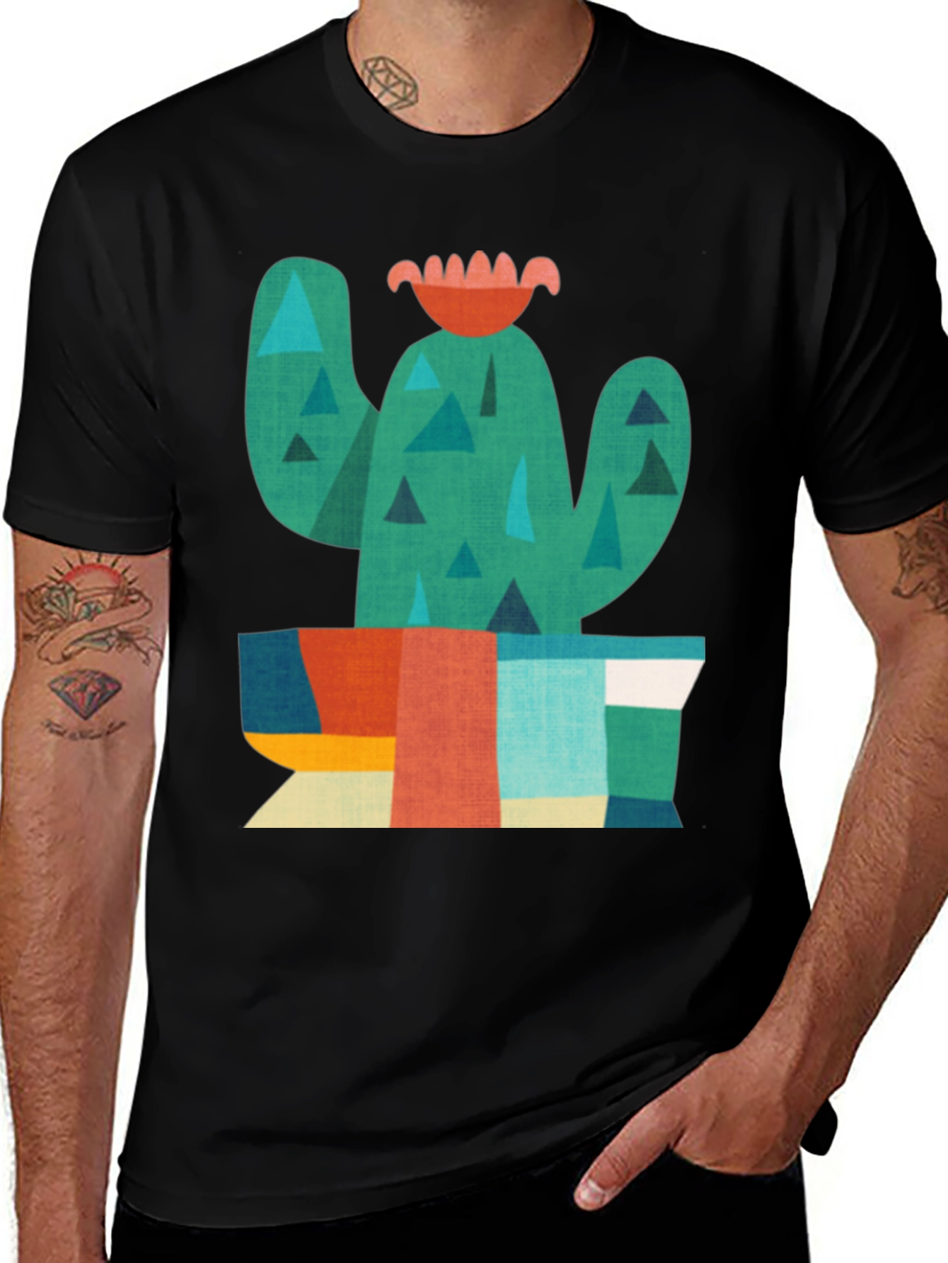 Variant 11 of Geometric Cactus Graphic Tee - Black