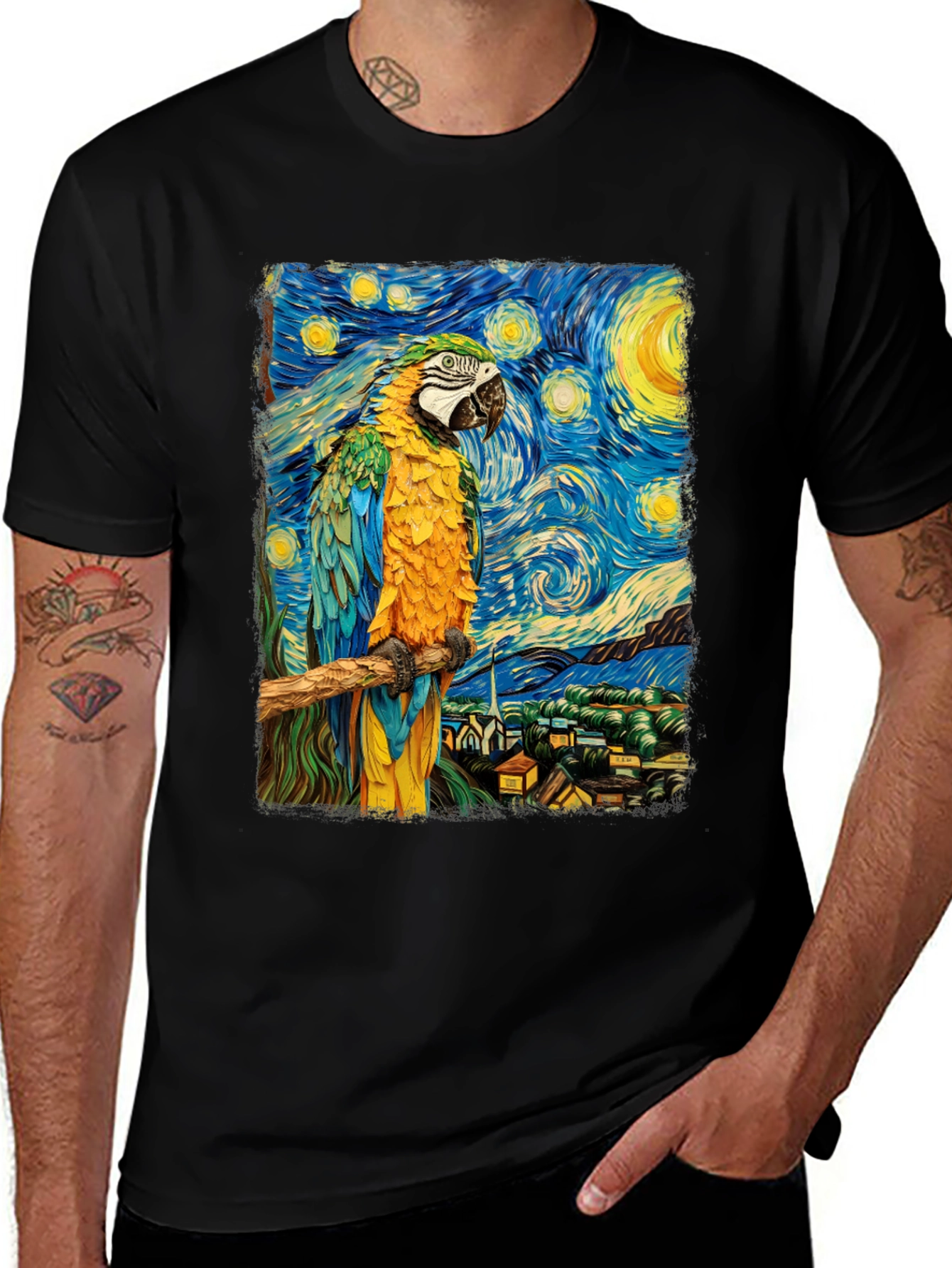 Variant 19 of Starry Night Parrot Tee - Unique Art T-Shirt