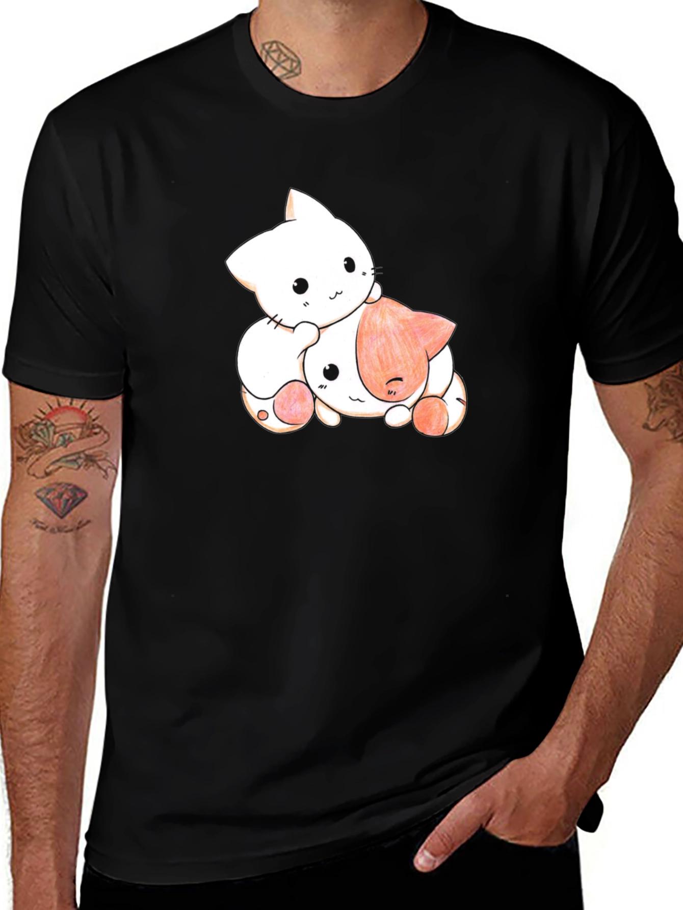 Variant 6 of Cute Cat Graphic Black T-Shirt