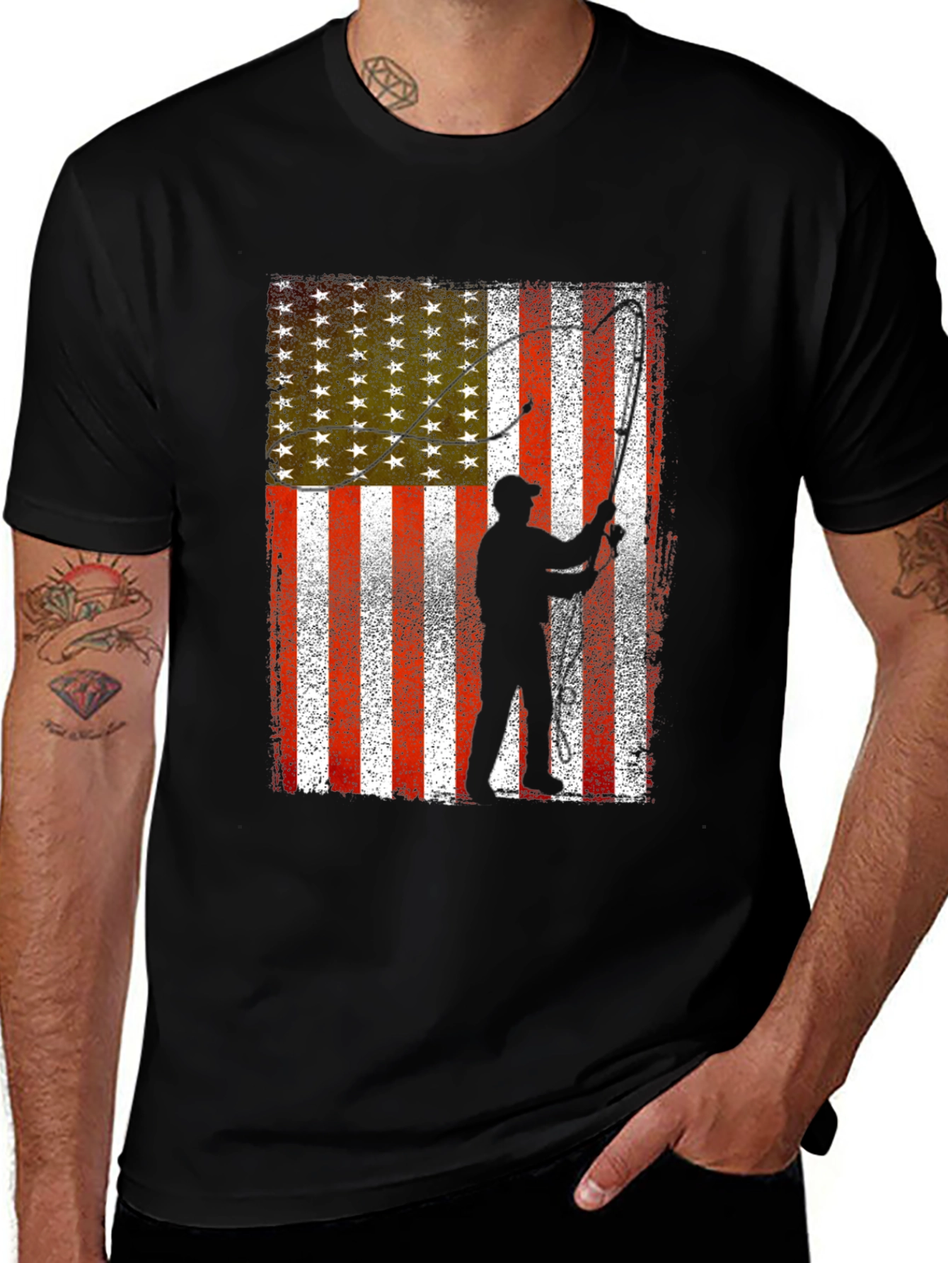 Variant 2 of American Flag Fisherman Graphic Tee
