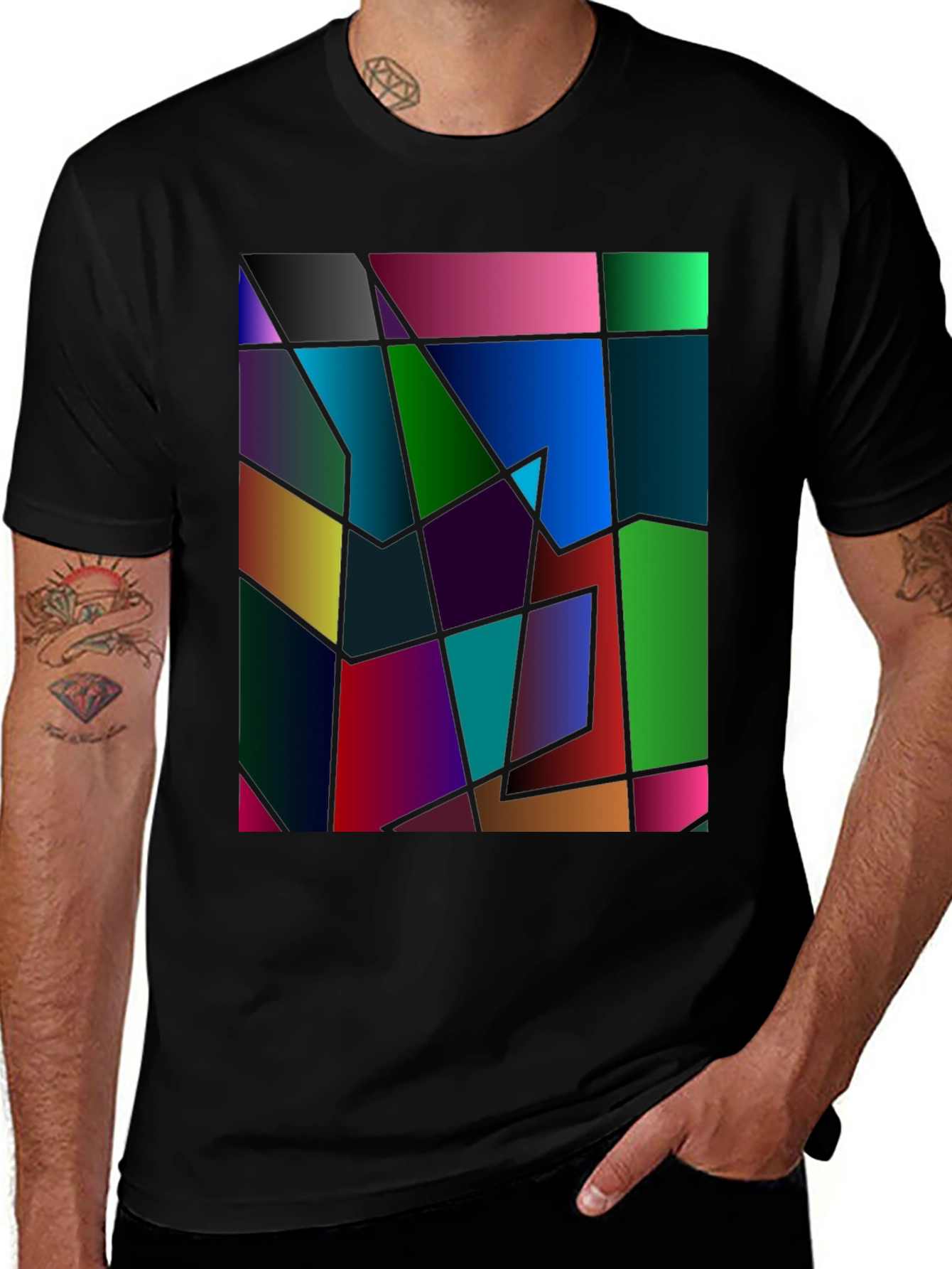 Variant 4 of Abstract Geometric Print Black T-Shirt