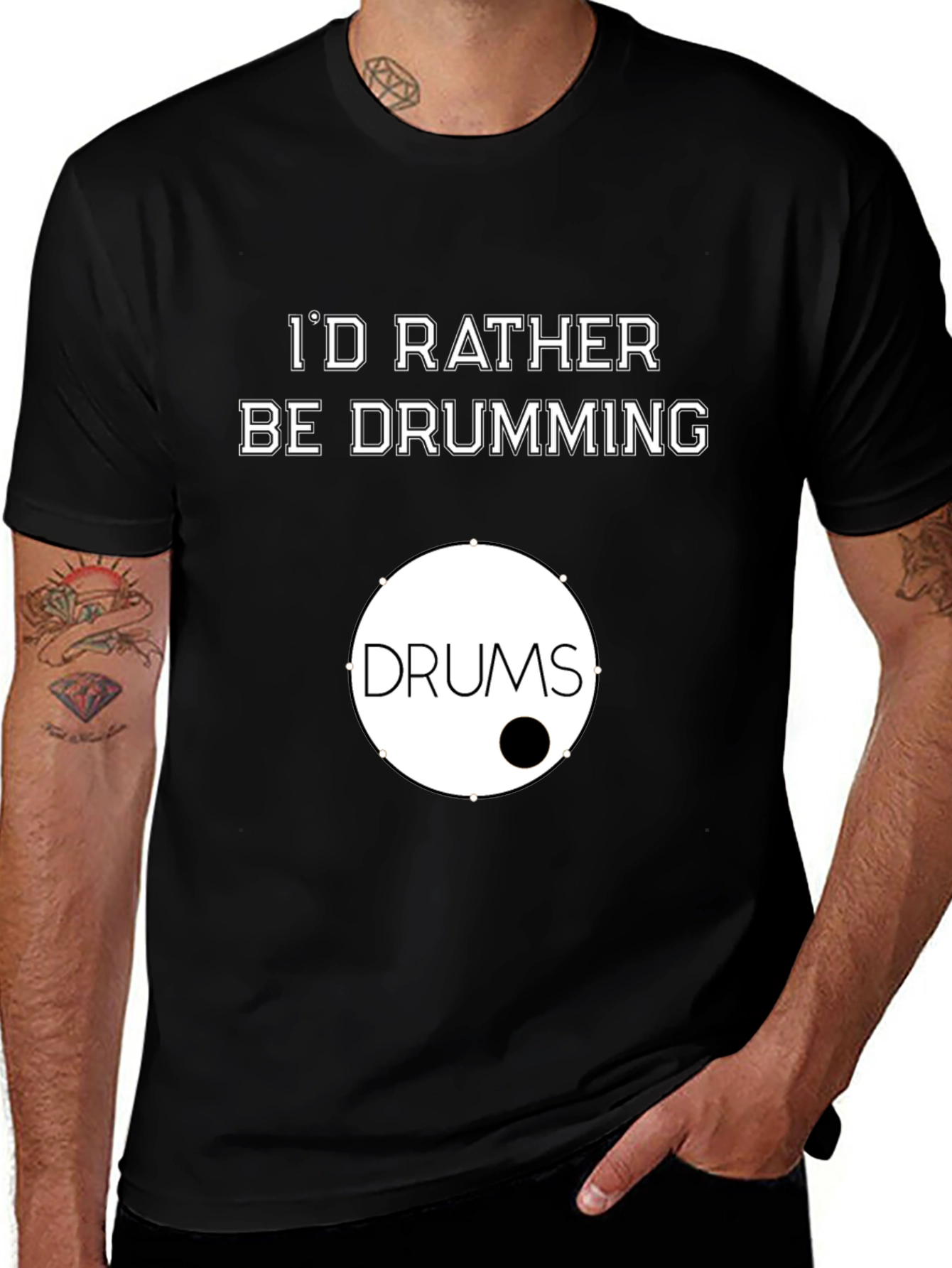 Variant 28 of I'd Rather Be Drumming T-Shirt - Black, Music Lover Tee