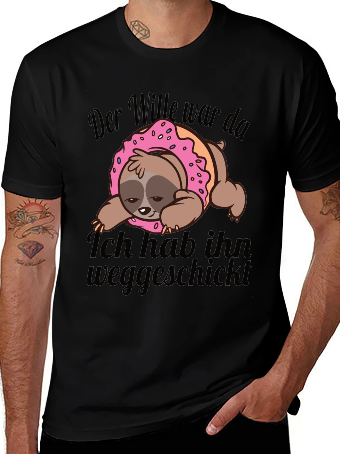 Variant 22 of Sloth Donut T-Shirt - Der Wille war da - Funny German Text
