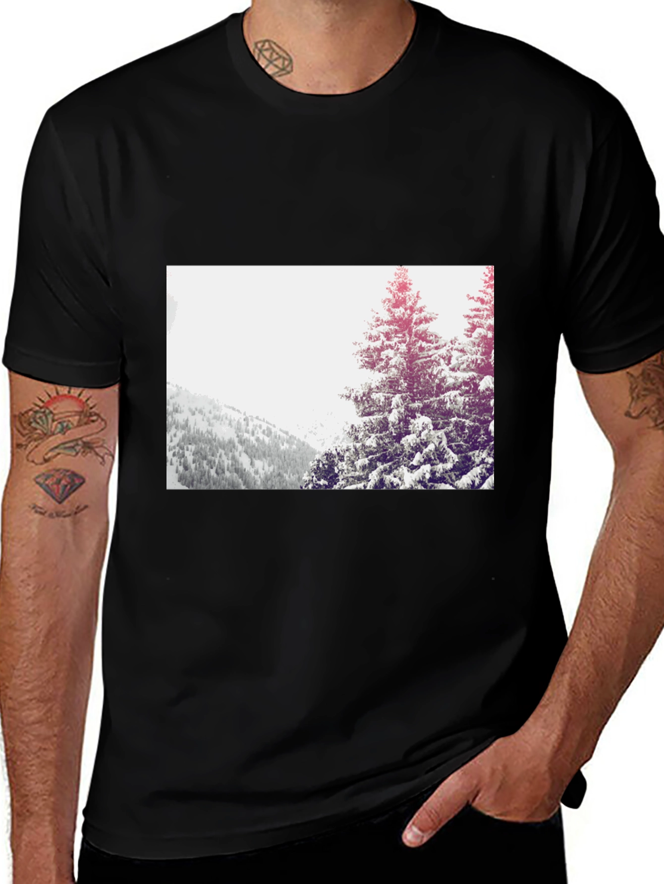Variant 18 of Winter Forest Graphic Tee - Black Crew Neck