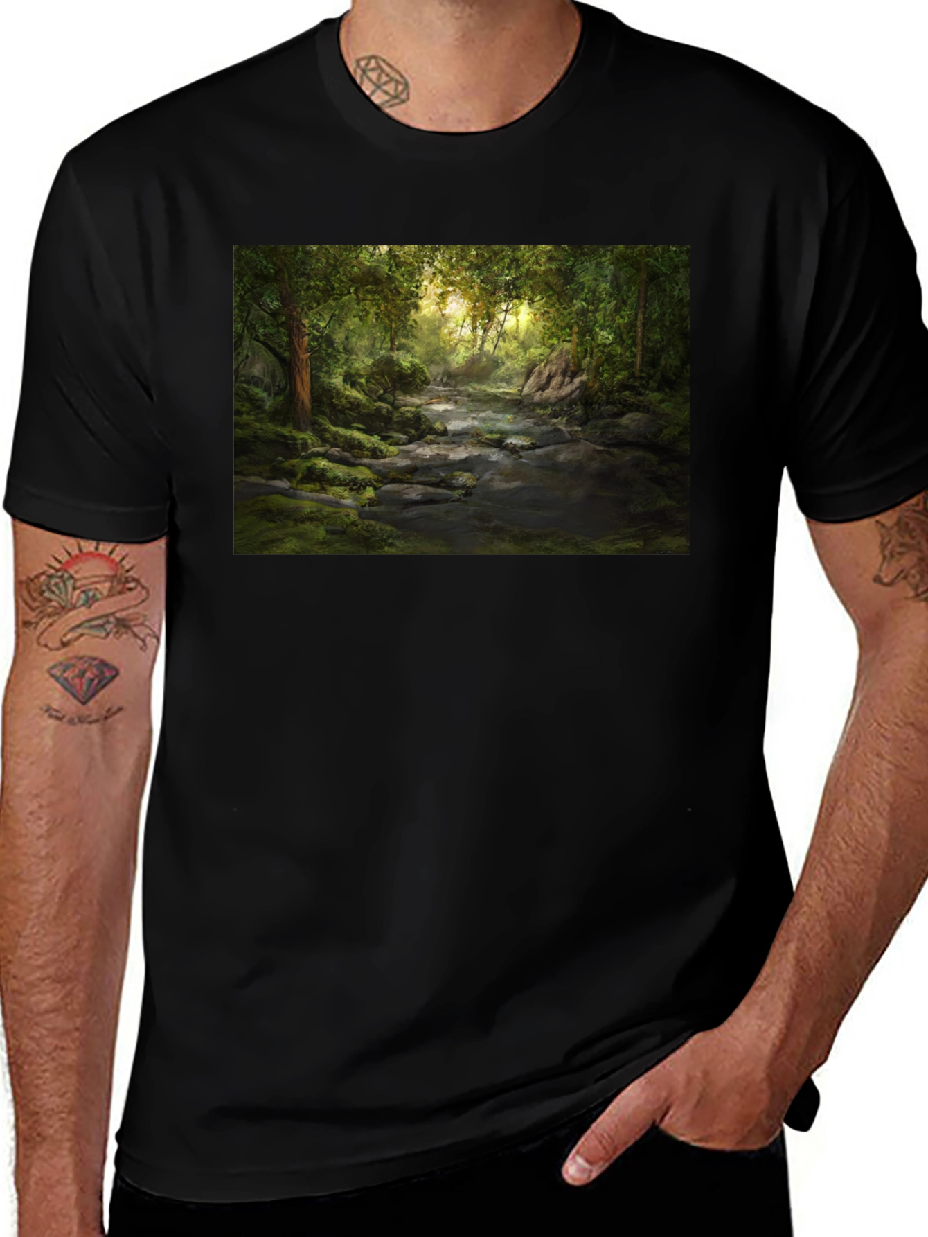 Variant 26 of Forest Stream T-Shirt - Nature Scene Tee