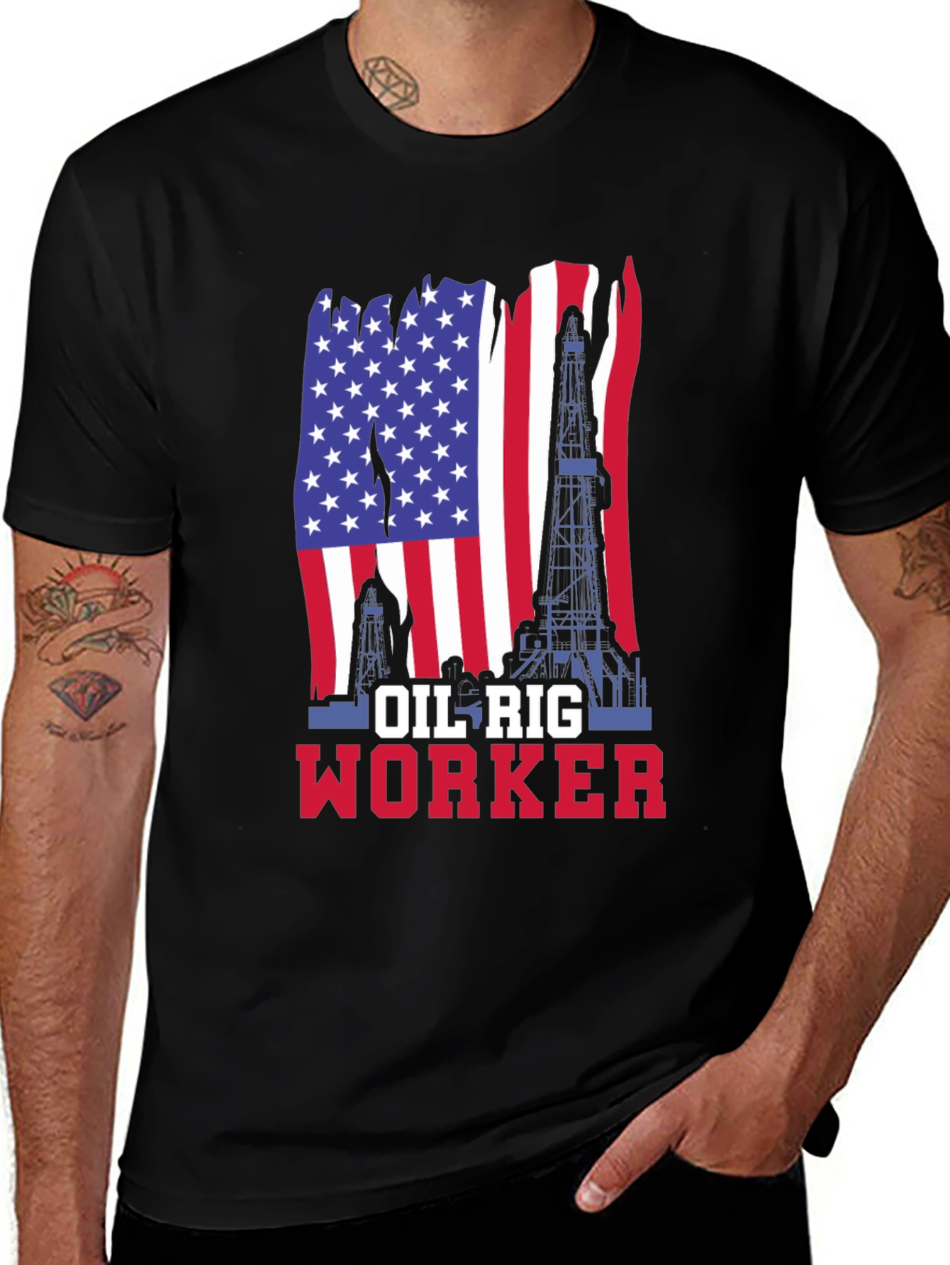 Variant 8 of Oil Rig Worker American Flag T-Shirt