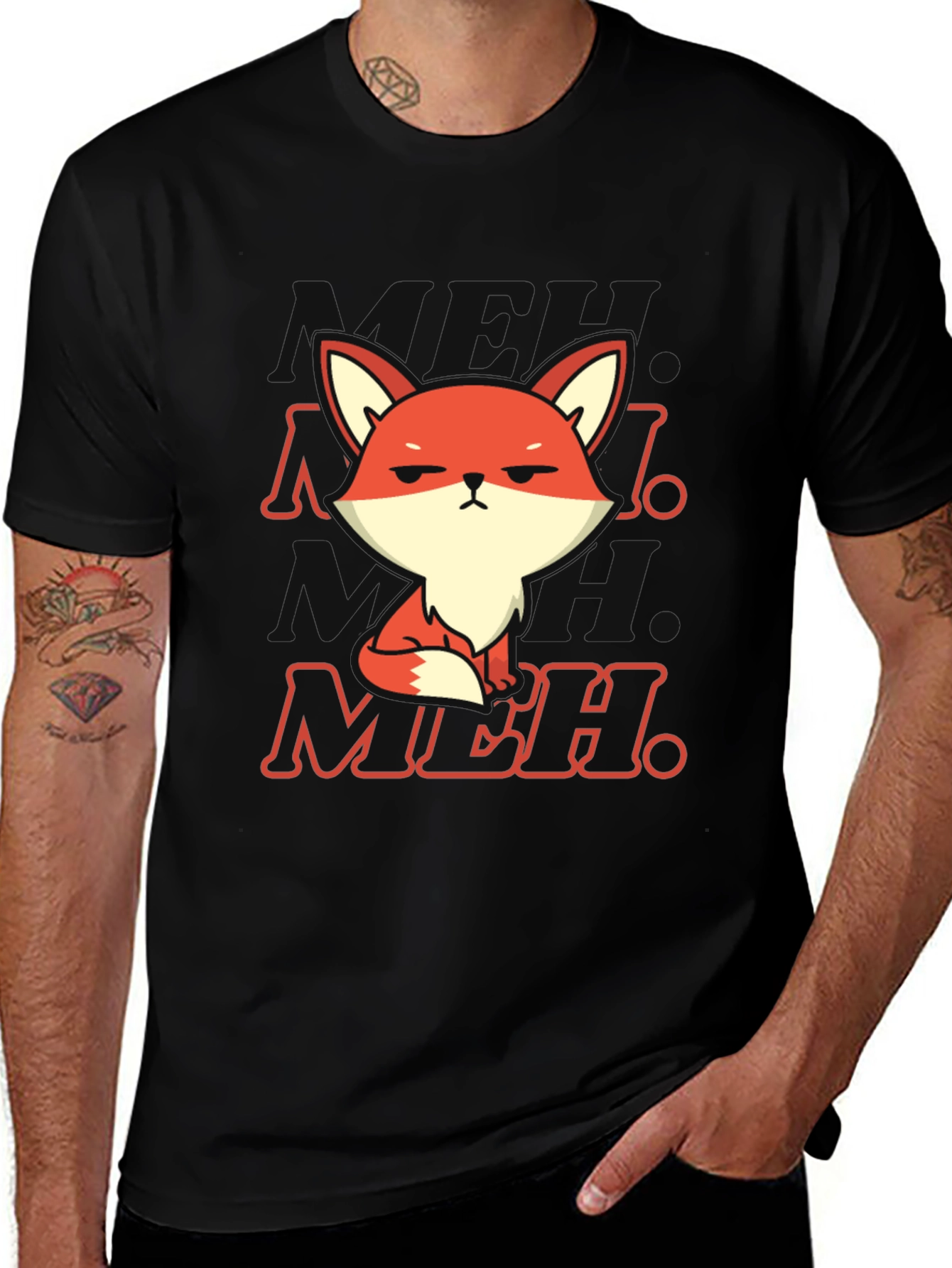 Meh Fox T-Shirt - Black Cotton Blend
