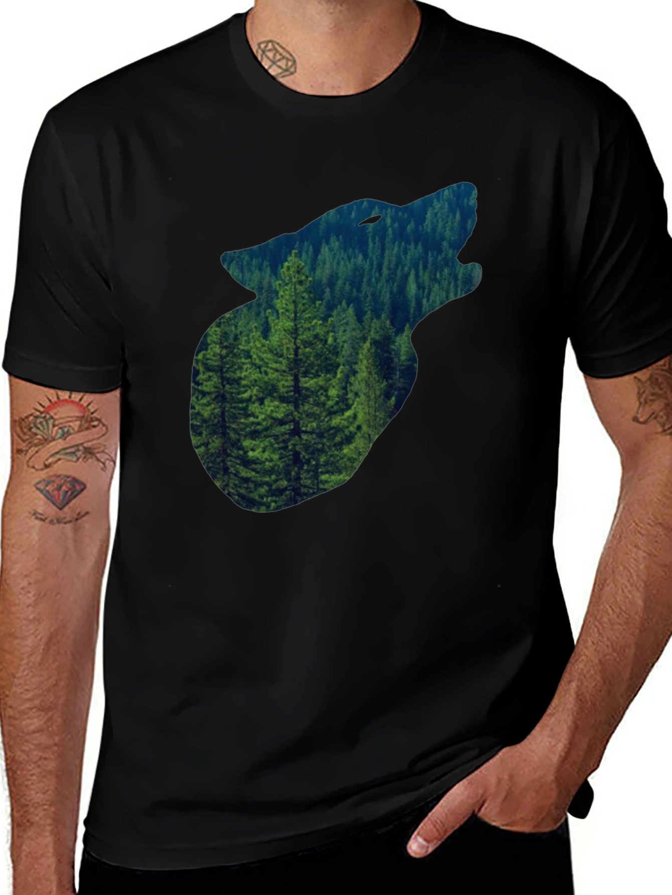 Variant 27 of Wolf Forest Graphic Tee - Nature Inspired Black T-Shirt