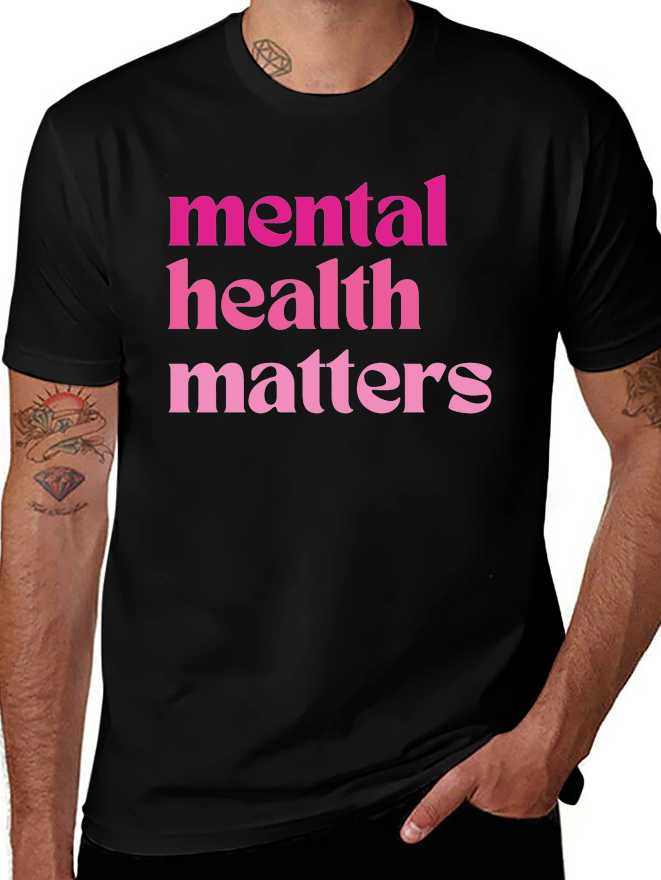 Variant 27 of Mental Health Matters Pink Text Black T-Shirt