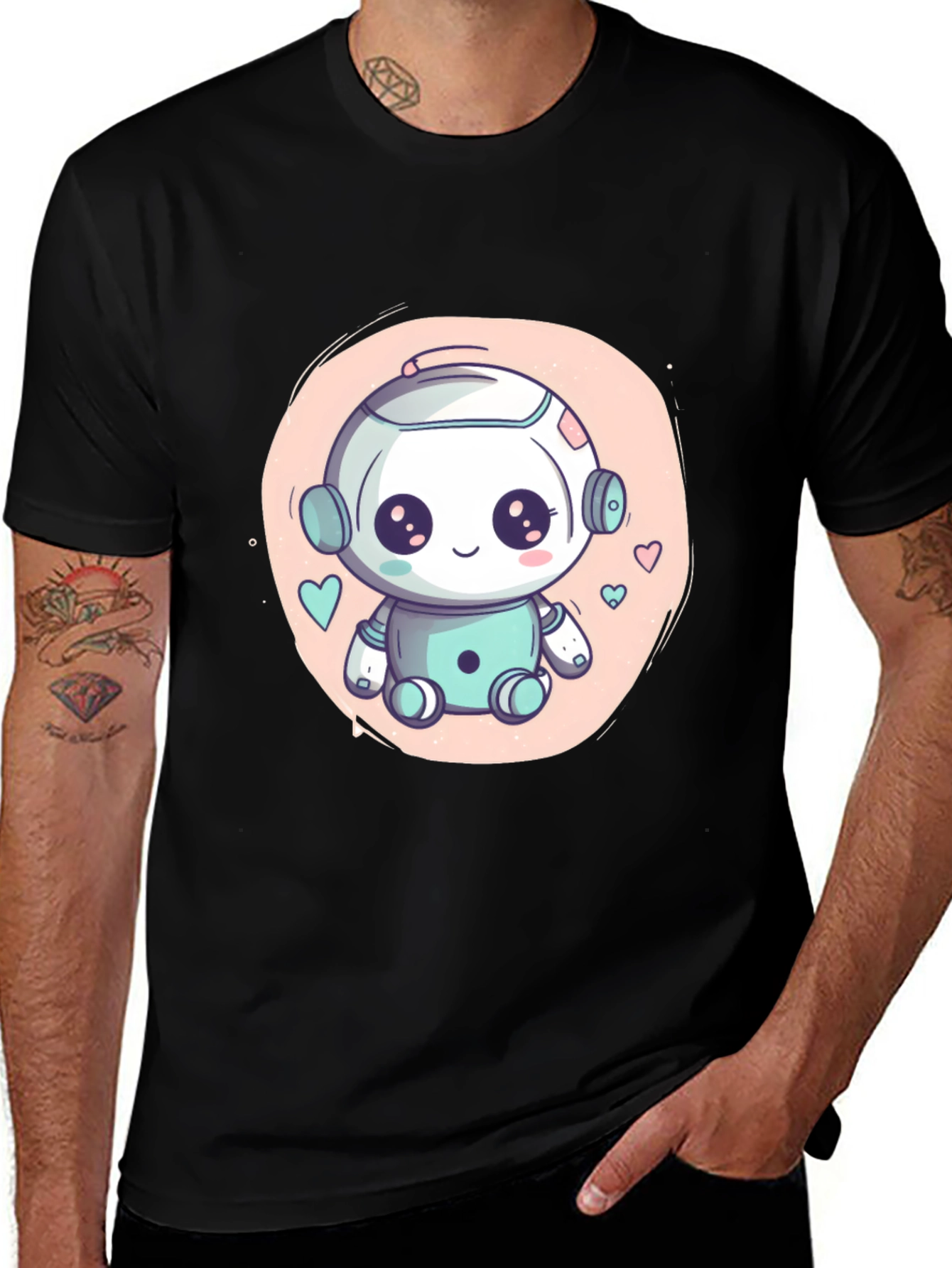 Variant 11 of Cute Robot Graphic T-Shirt - Black