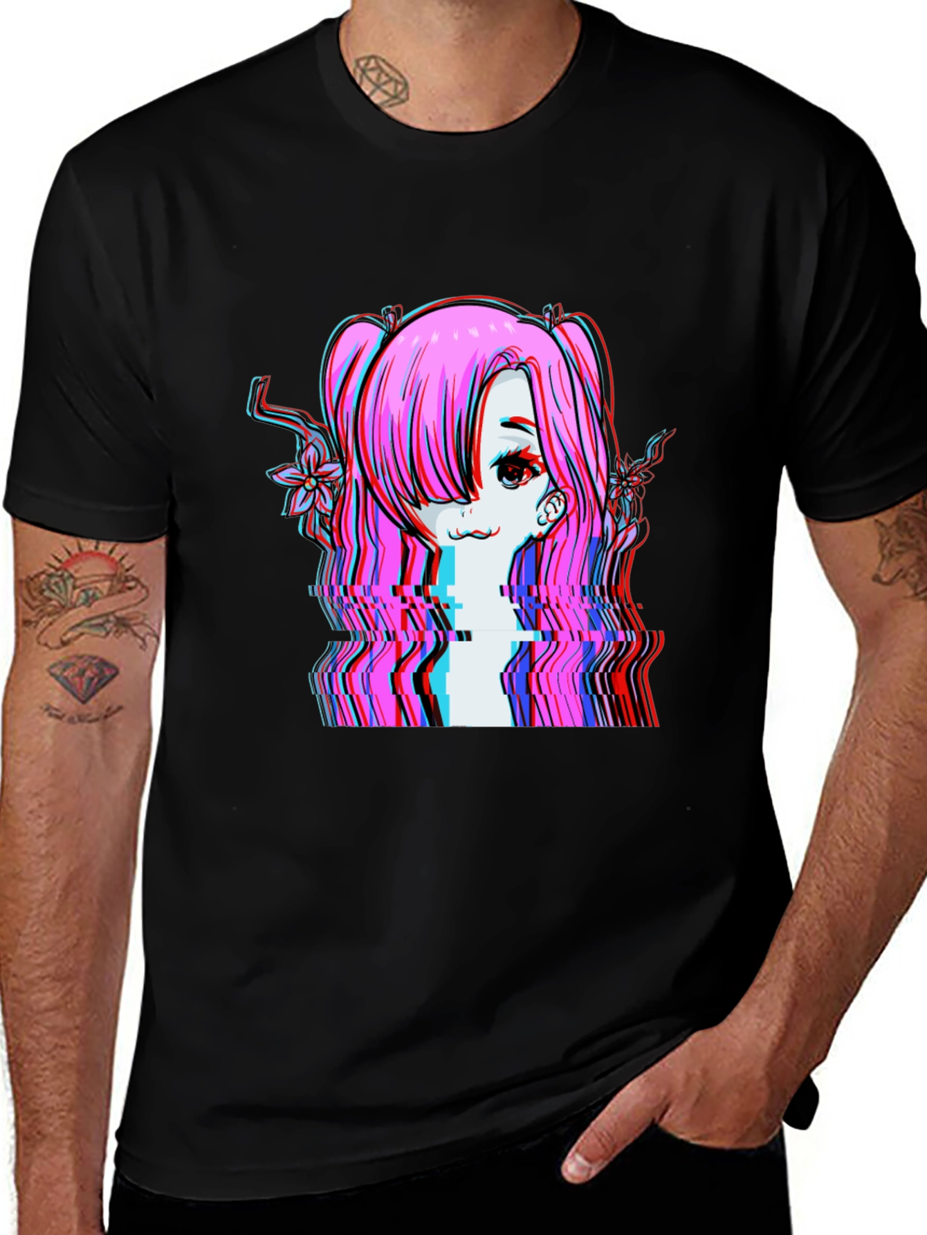 Glitch Anime Girl T-Shirt - Edgy Vaporwave Style
