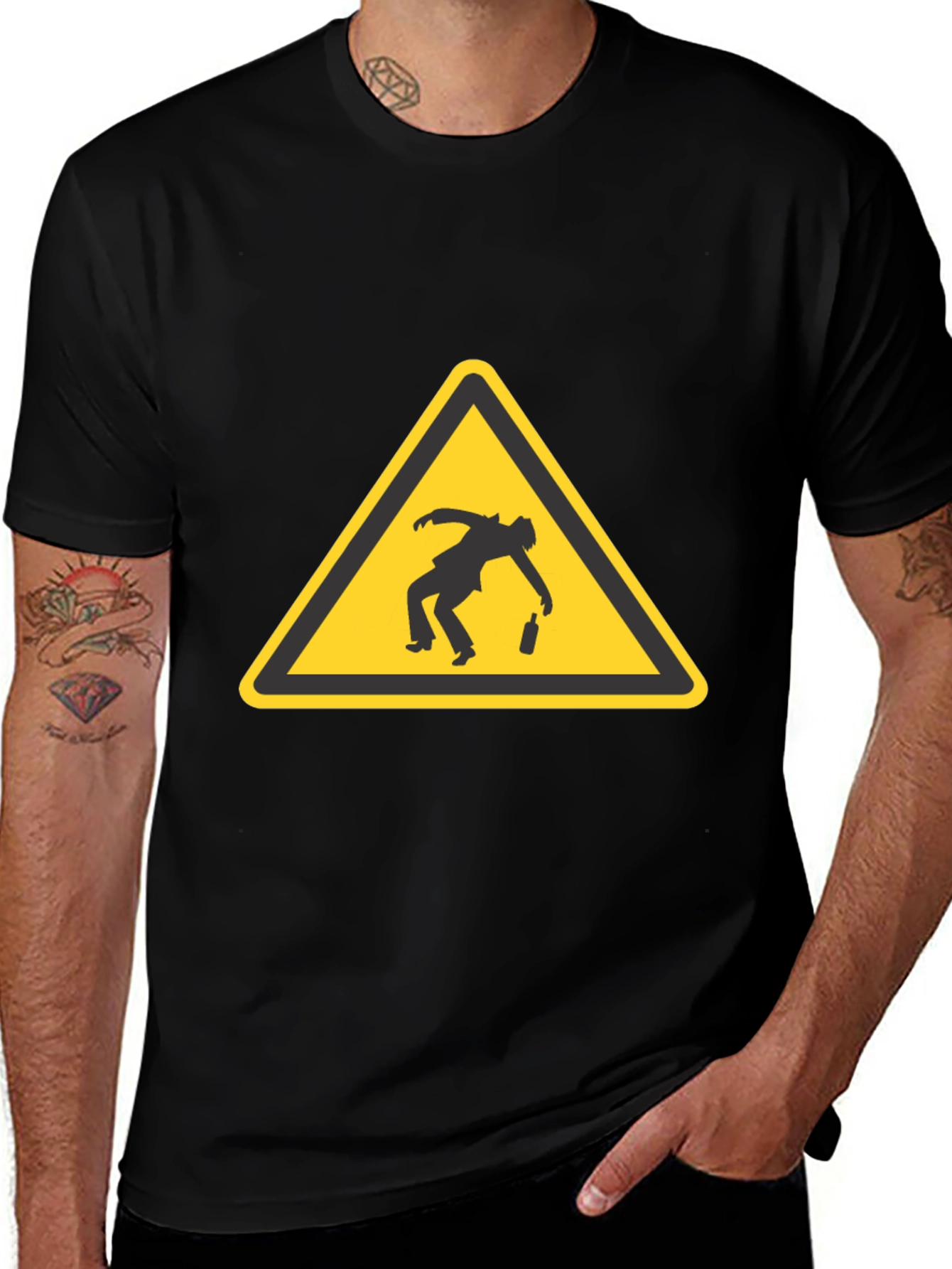 Variant 14 of Drunk Man Warning Sign Black T-Shirt