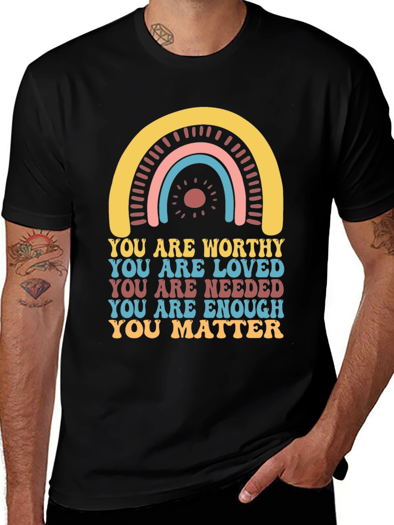 Black Affirmation T-Shirt - You Are Worthy, Loved, Needed main image