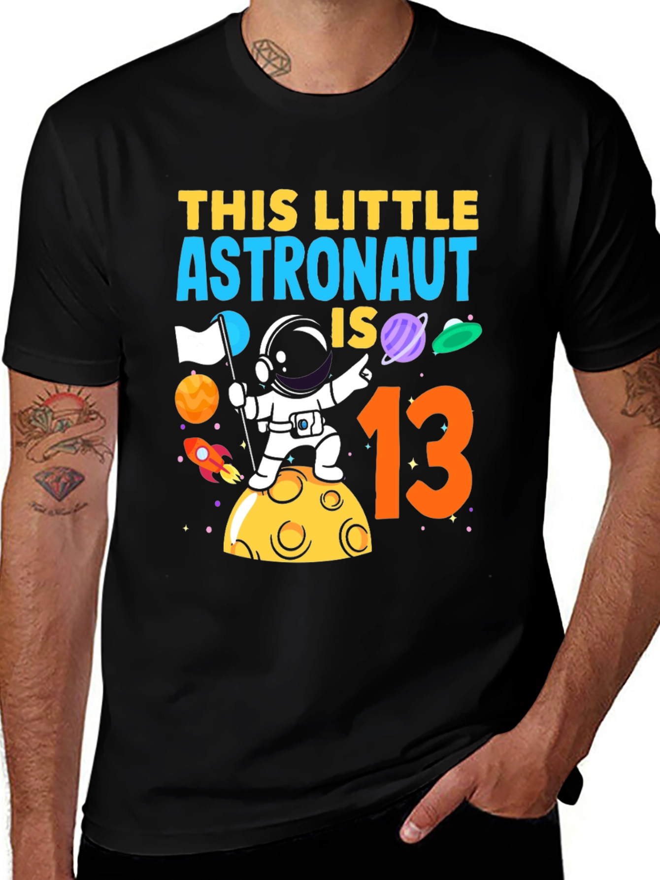 Astronaut Birthday T-Shirt - 'This Little Astronaut is 13'