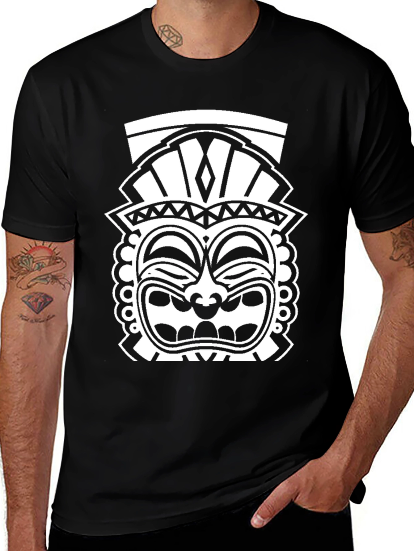 Variant 30 of Tribal Tiki Graphic T-Shirt - Cool Black Tee