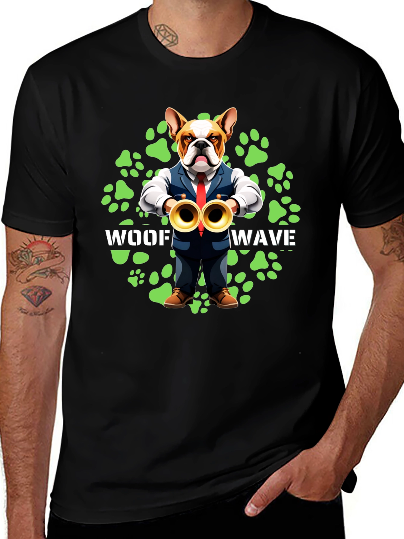 Variant 7 of Woof Wave Bulldog Musician T-Shirt