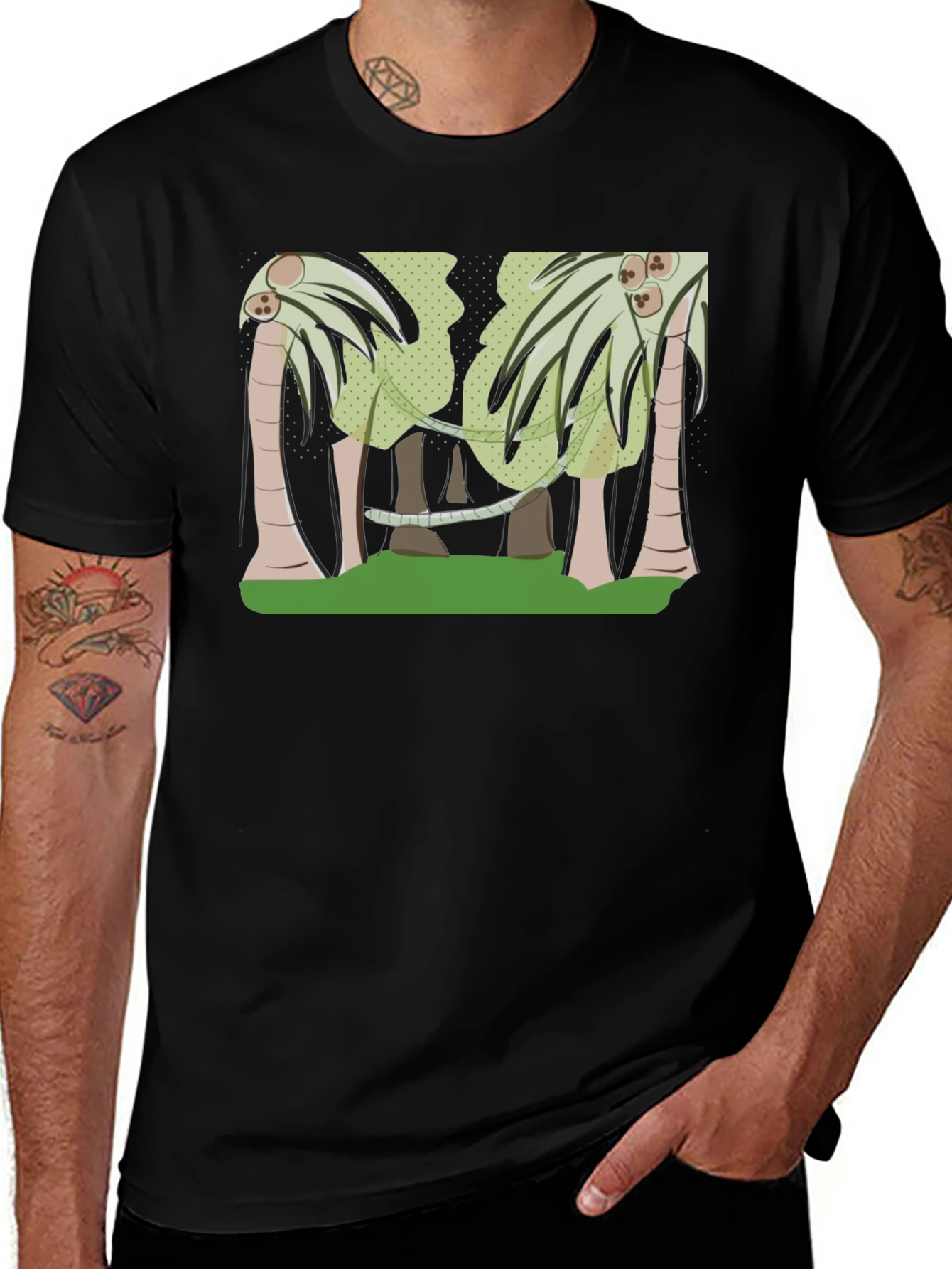 Variant 14 of Tropical Palm Tree Graphic Tee - Black
