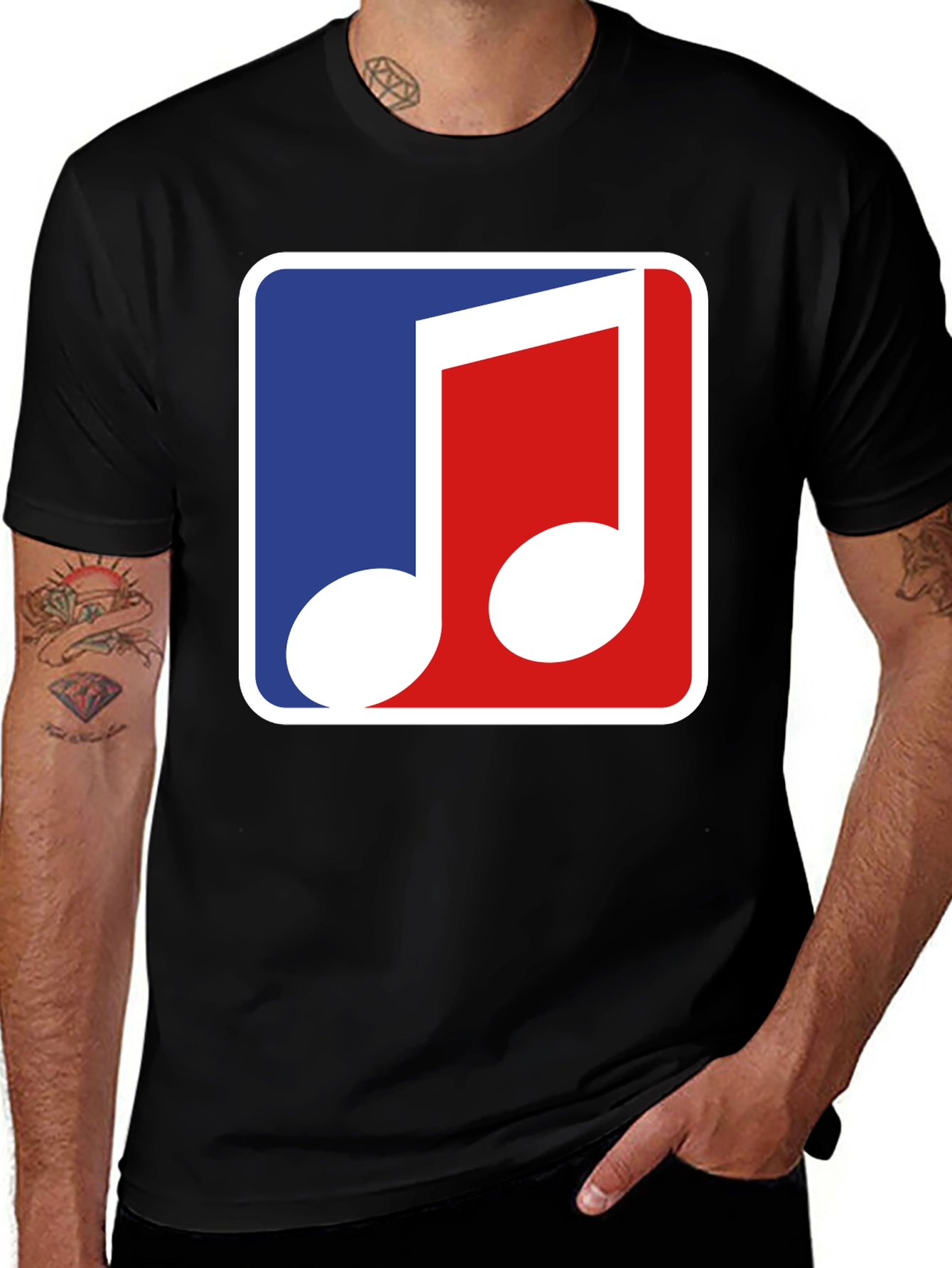 Musical Note T-Shirt - Blue & Red Design