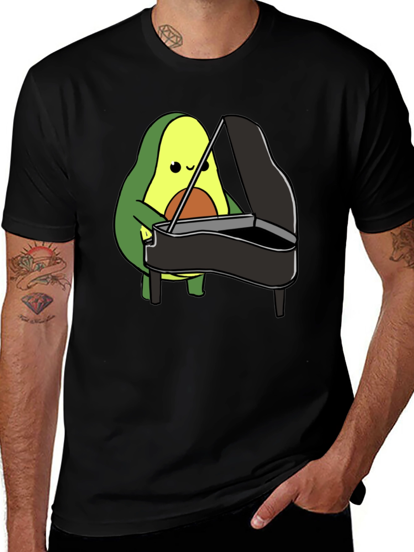 Variant 25 of Avocado Playing Piano Graphic Tee - Unique & Fun!
