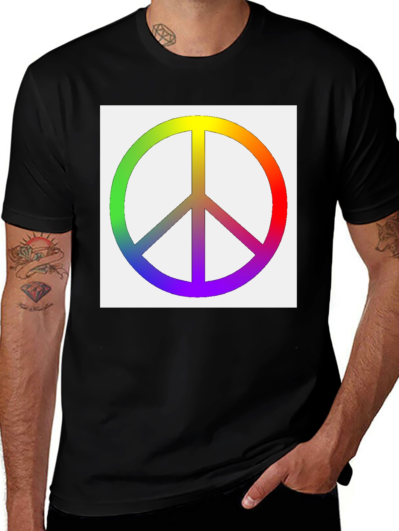 Variant 19 of Rainbow Peace Sign Graphic Tee - Black Cotton Blend