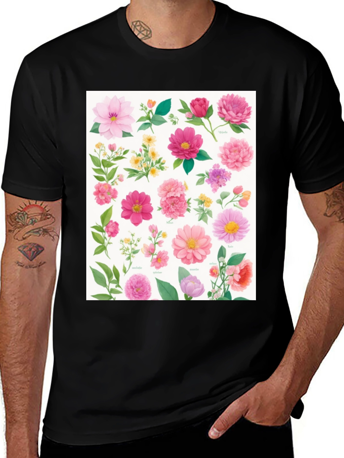 Variant 27 of Floral Print Black T-Shirt