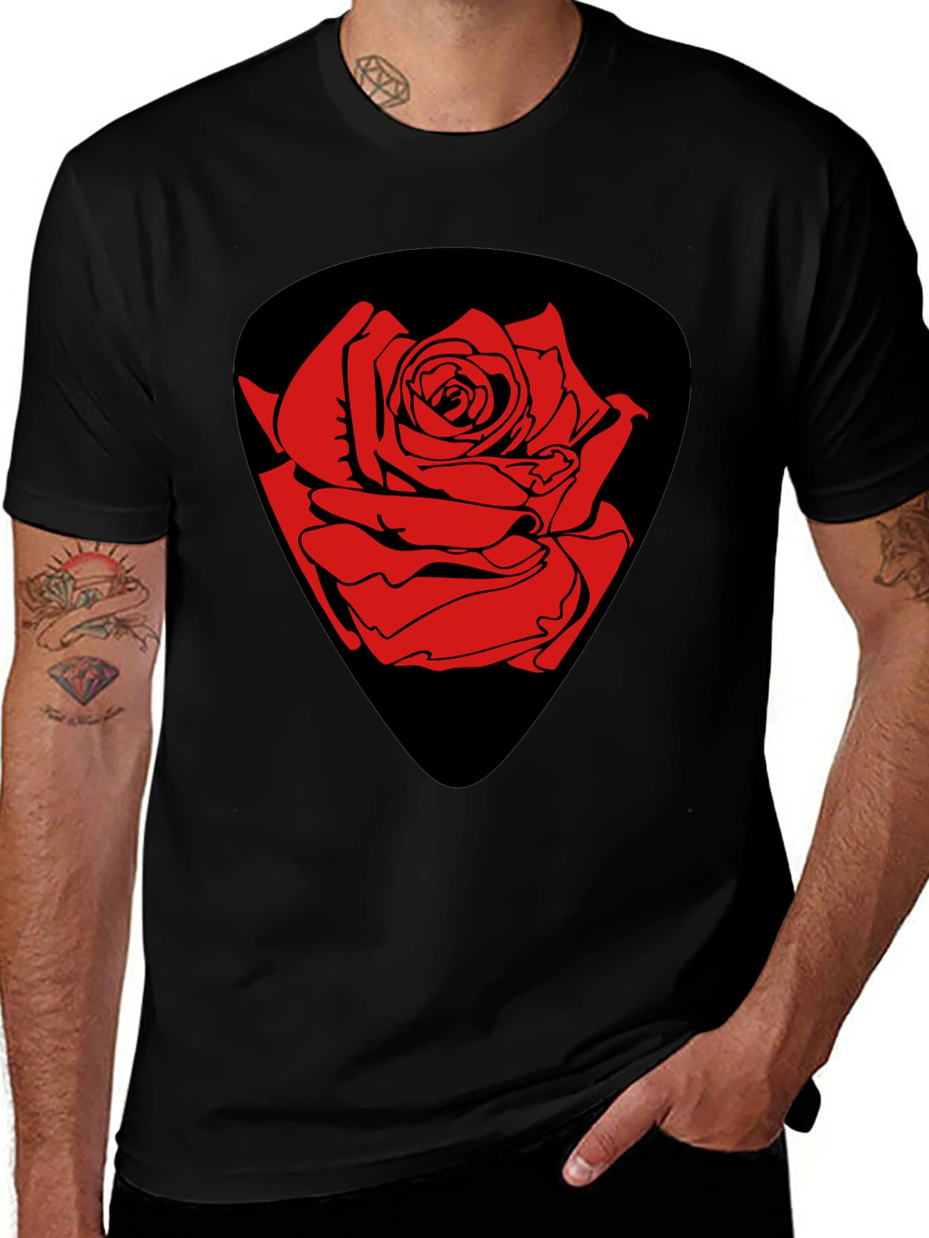 Variant 9 of Rose Guitar Pick Graphic T-Shirt - Classic Black