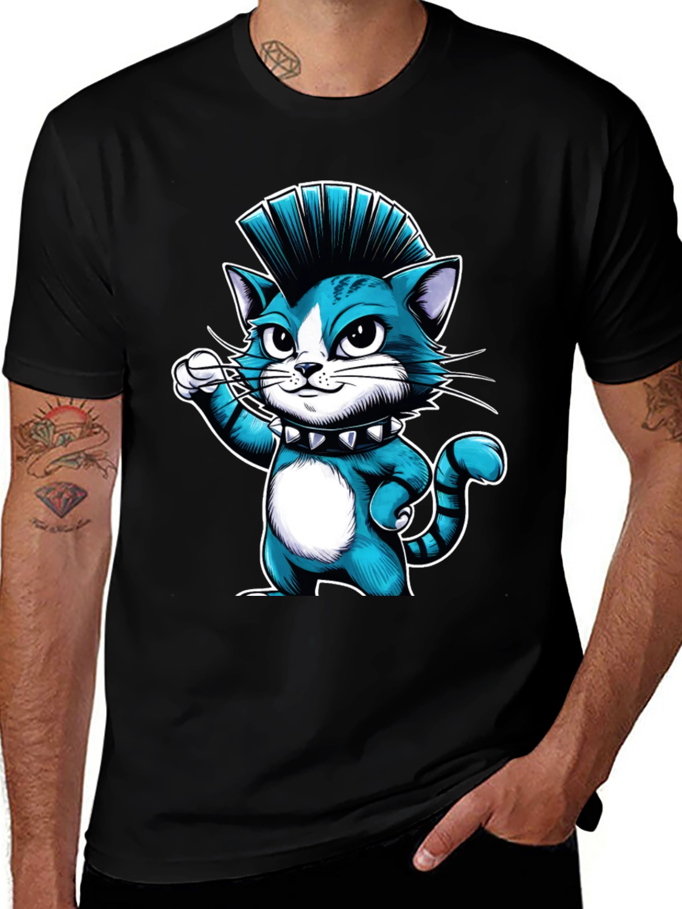 Punk Rock Cat T-Shirt - Cool Graphic Tee
