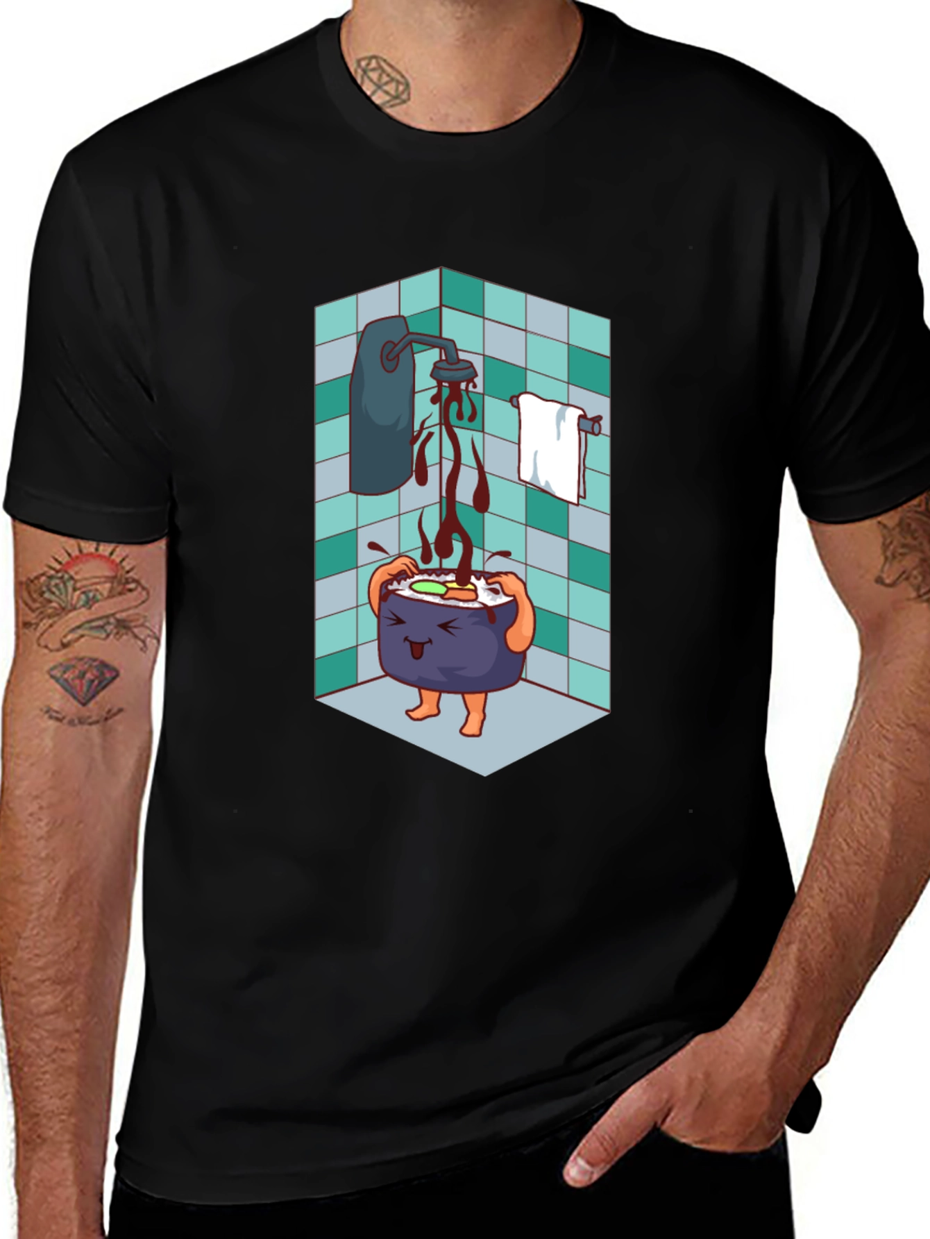 Variant 25 of Sushi Shower T-Shirt - Funny Cartoon Tee