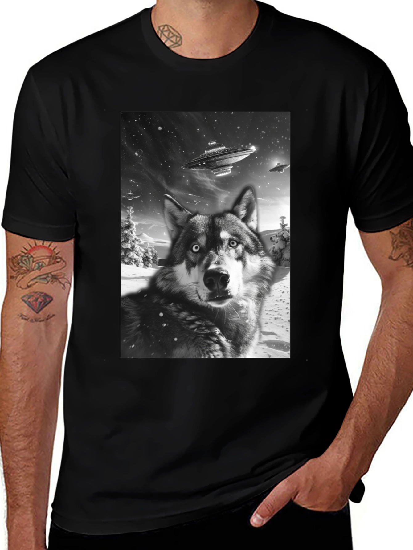 Variant 9 of Wolf UFO Black T-Shirt