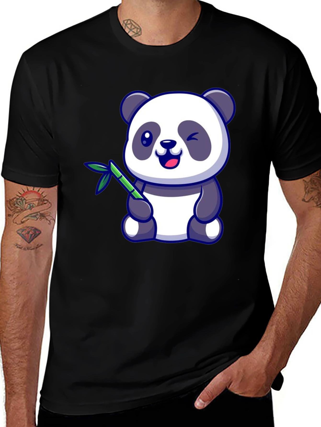 Variant 7 of Cute Panda Bear T-Shirt - Black Cotton Tee