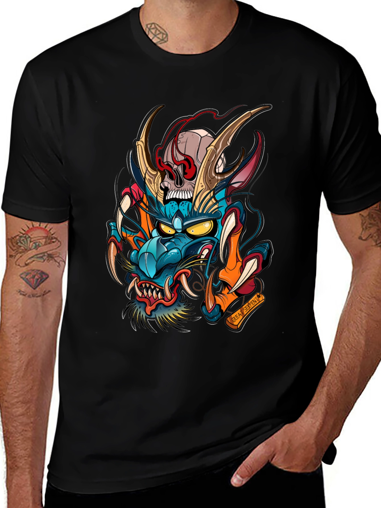 Variant 14 of Dragon & Skull Graphic Tee - Unique Art Design